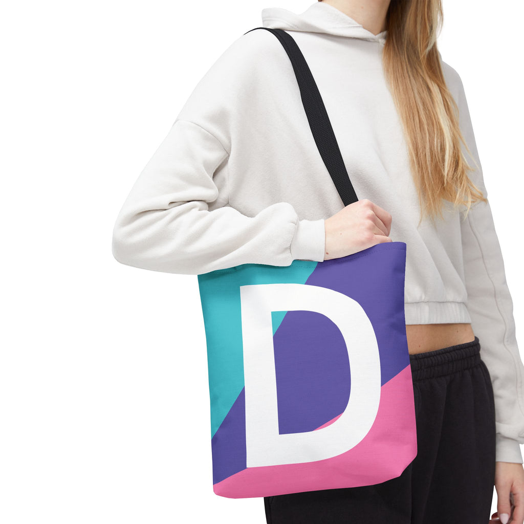 Monogram 'D' Colorblock Tote Bag — Personalized Initial D Shoulder Tote
