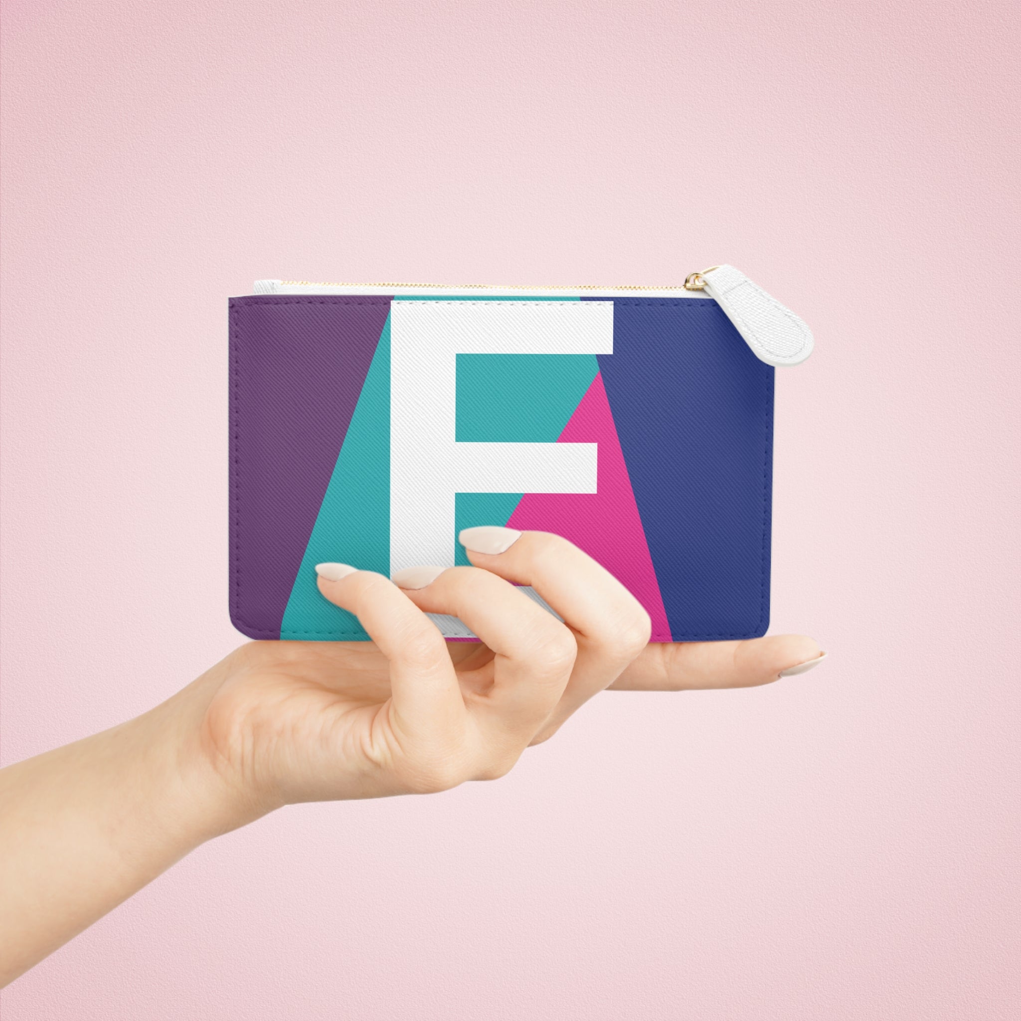 Initial E Mini Clutch — Colorblock Monogram Wristlet Wallet