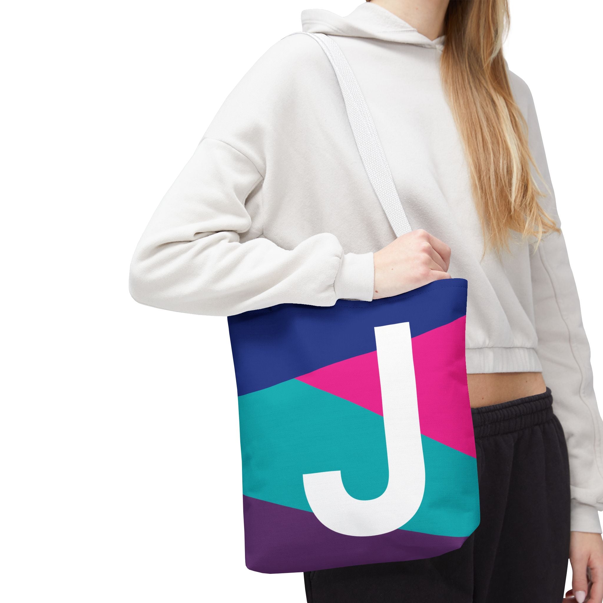 Monogram 'J' Colorblock Tote Bag — Personalized Initial J Shoulder Tote