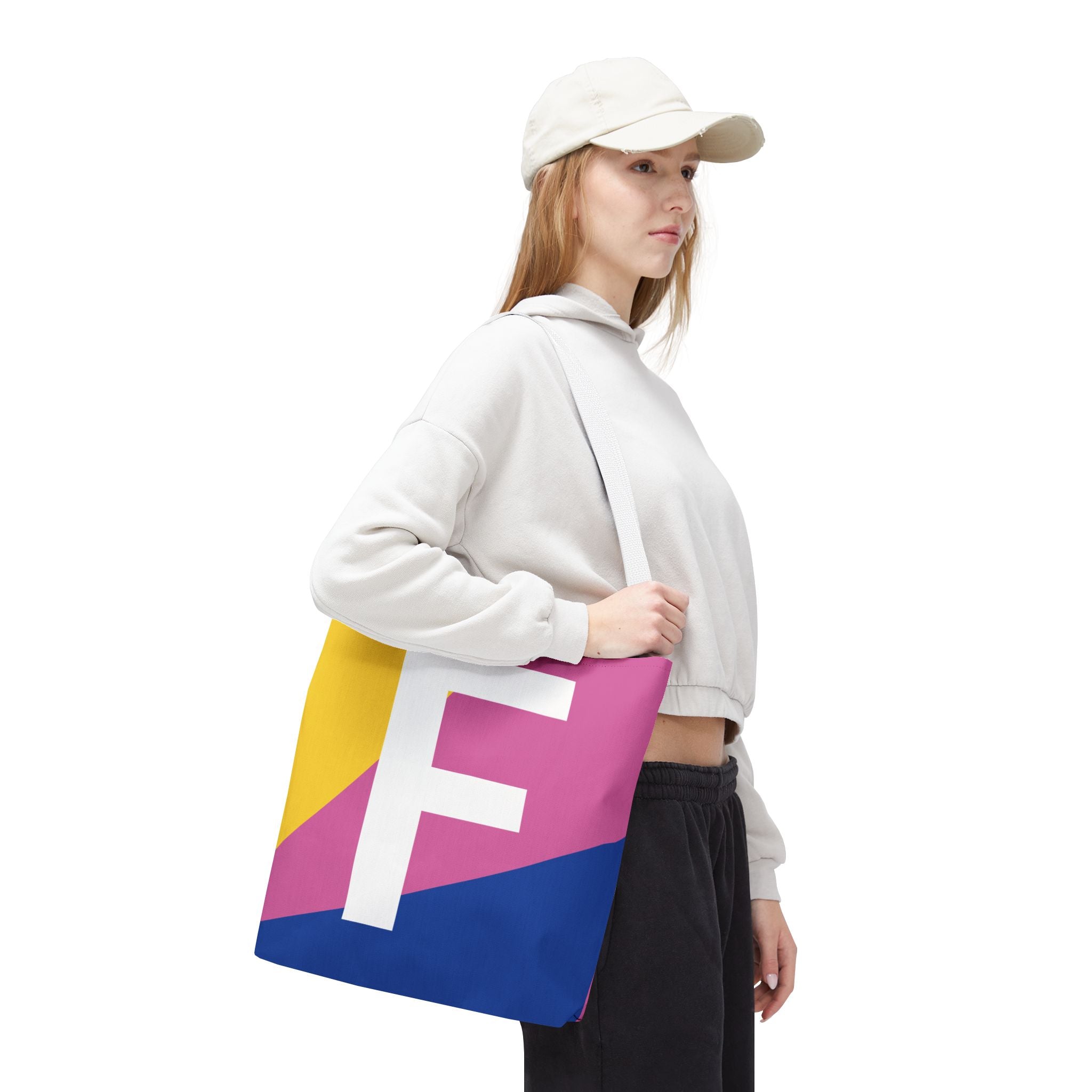Monogram 'F' Colorblock Tote Bag — Personalized Initial F Shoulder Tote