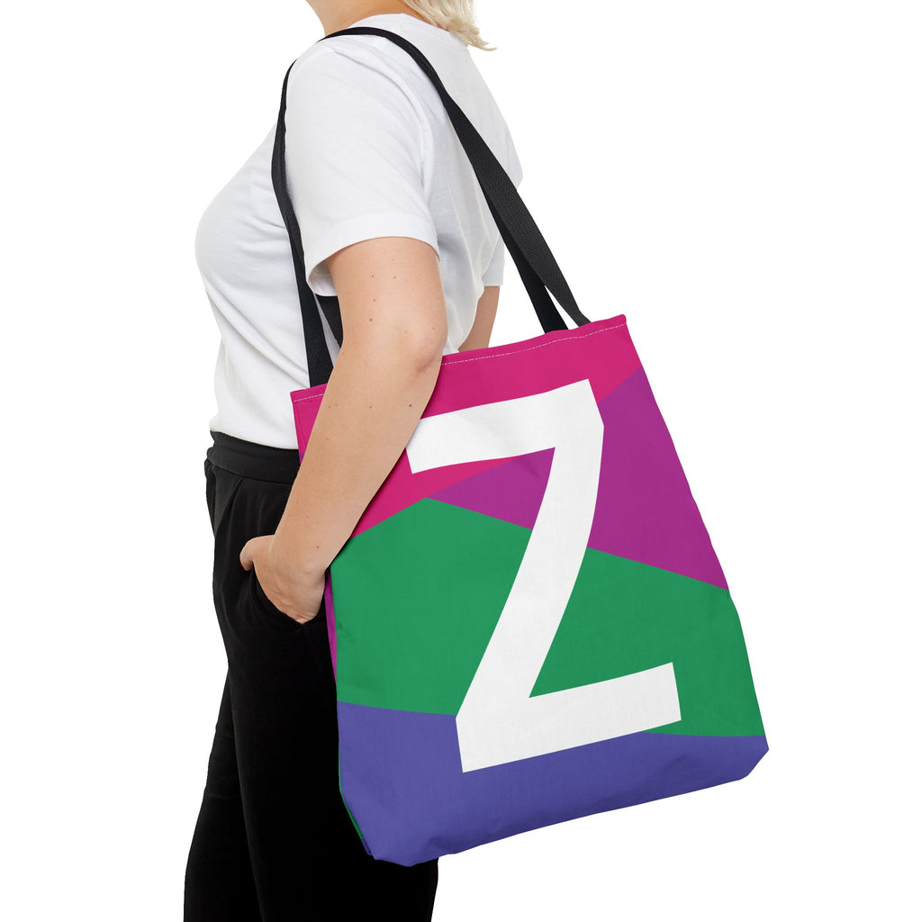 Monogram 'Z' Colorblock Tote Bag — Personalized Initial Z Shoulder Tote