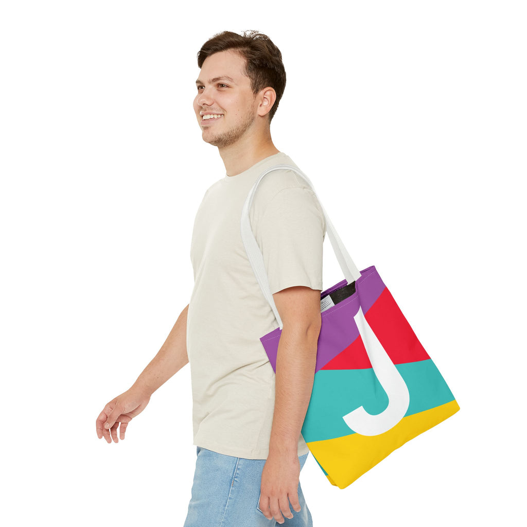 Monogram 'J' Colorblock Tote Bag — Personalized Initial J Shoulder Tote