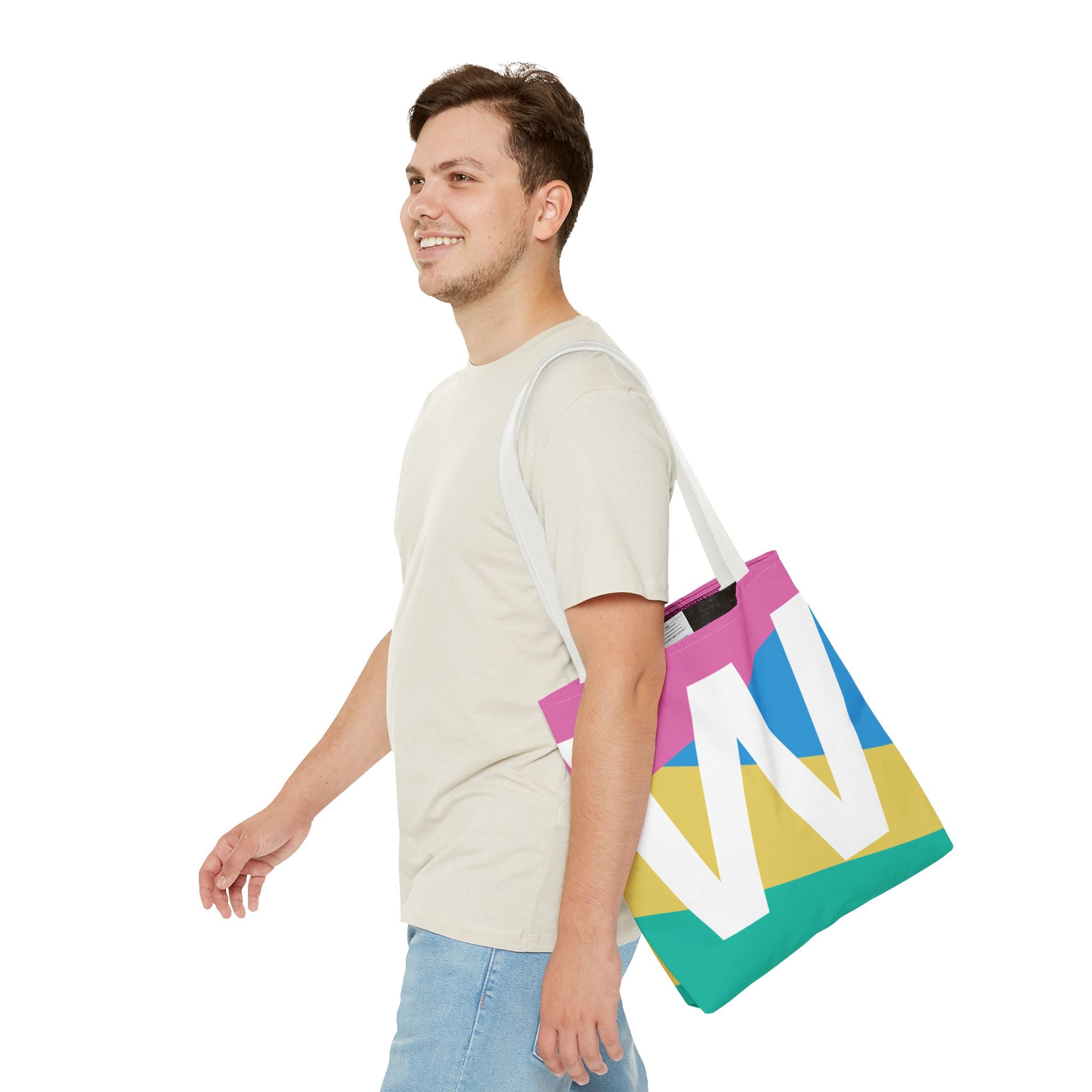Monogram 'W' Colorblock Tote Bag — Personalized Initial W Shoulder Tote