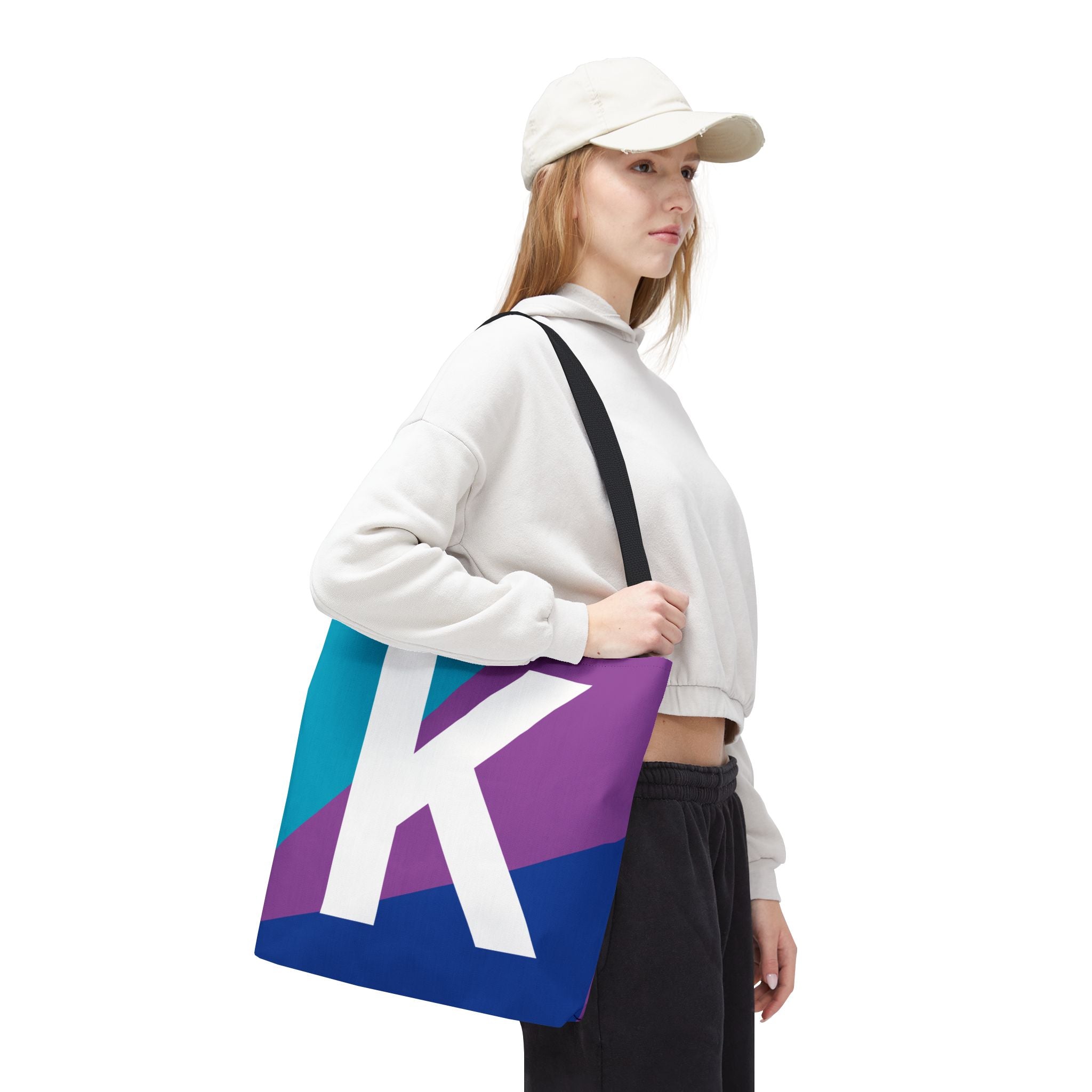 Monogram 'K' Colorblock Tote Bag — Personalized Initial K Shoulder Tote