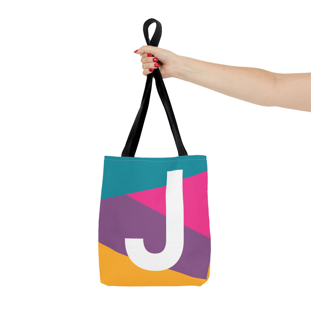 Monogram 'J' Colorblock Tote Bag — Personalized Initial J Shoulder Tote