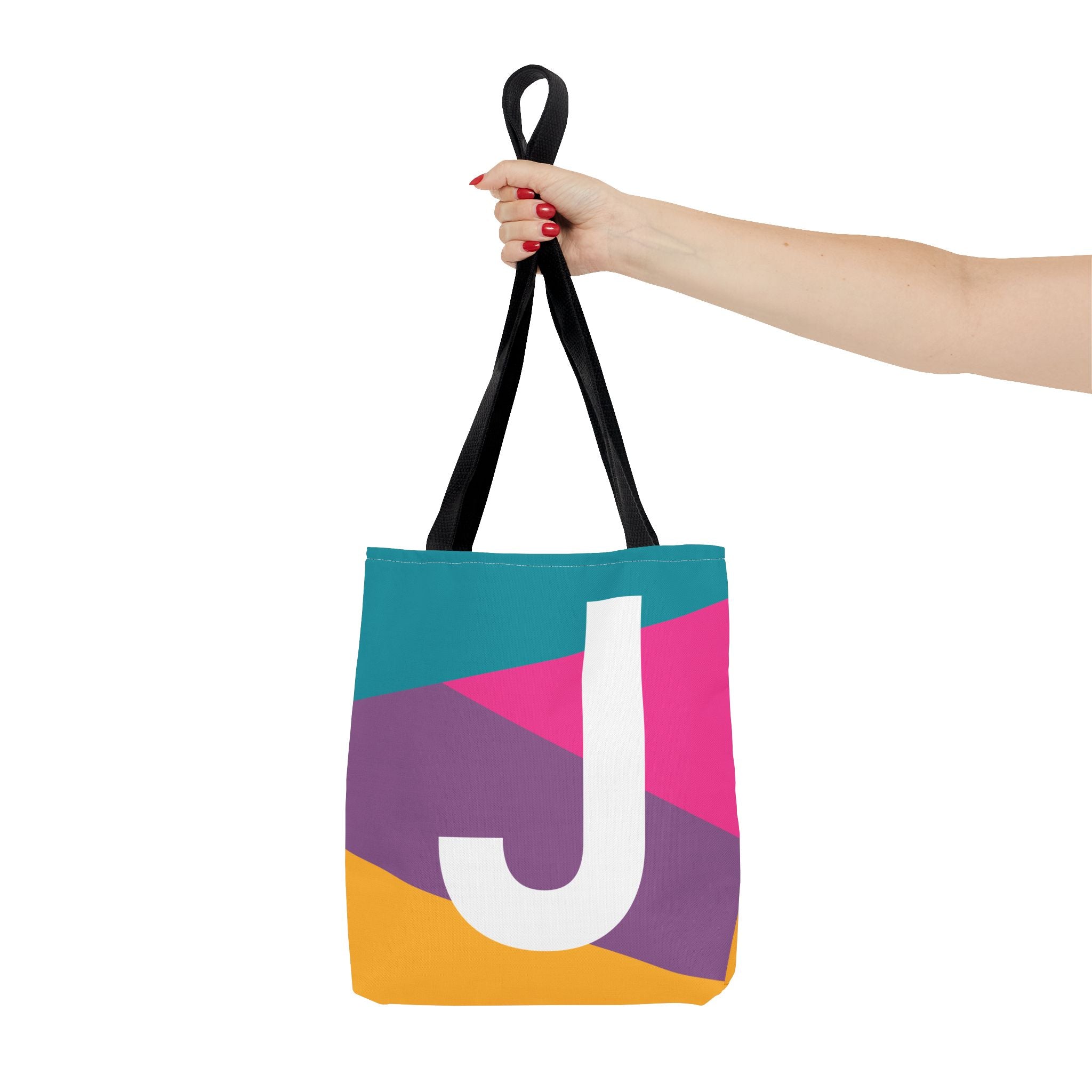 Monogram 'J' Colorblock Tote Bag — Personalized Initial J Shoulder Tote