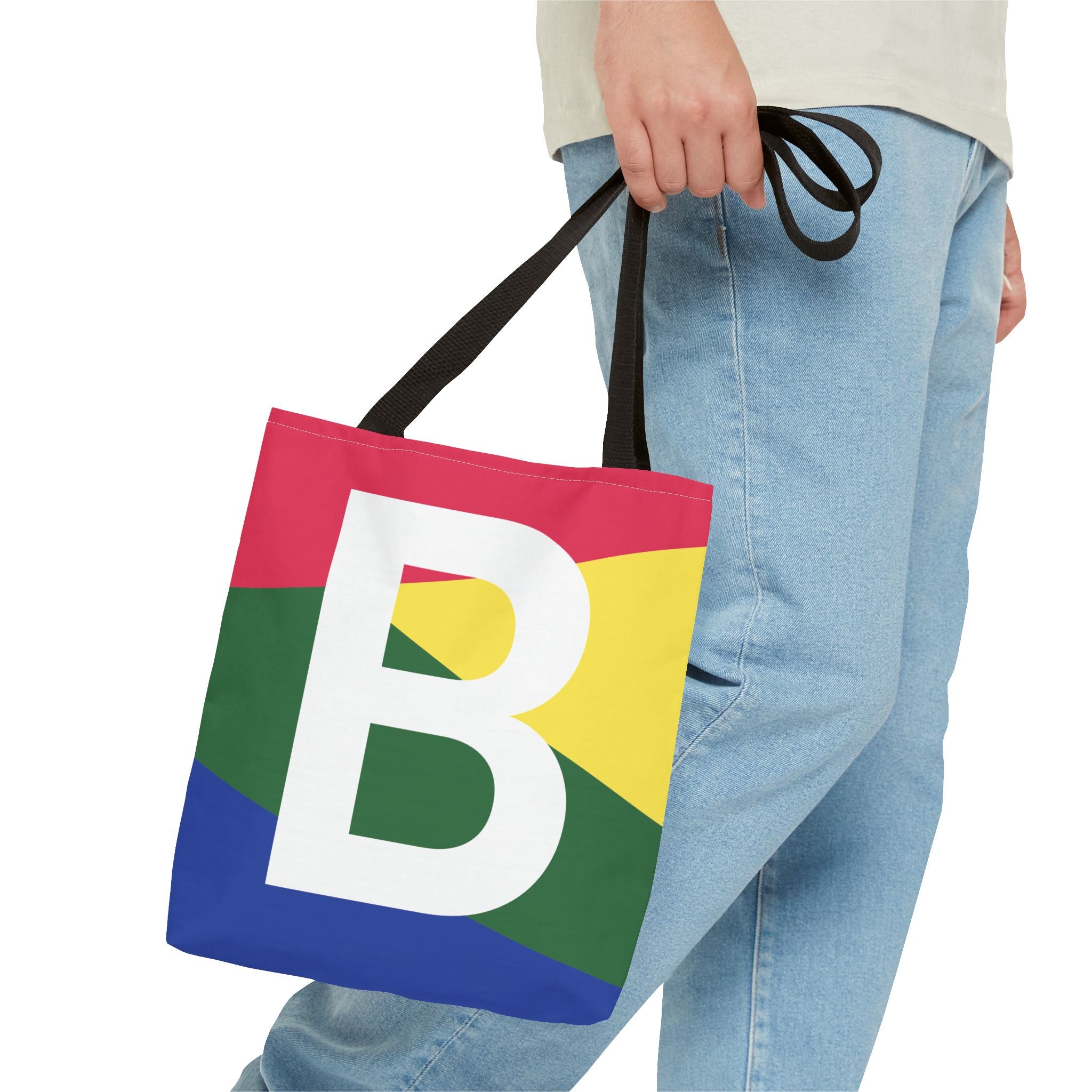 Monogram 'B' Colorblock Tote Bag — Personalized Initial B Shoulder Tote