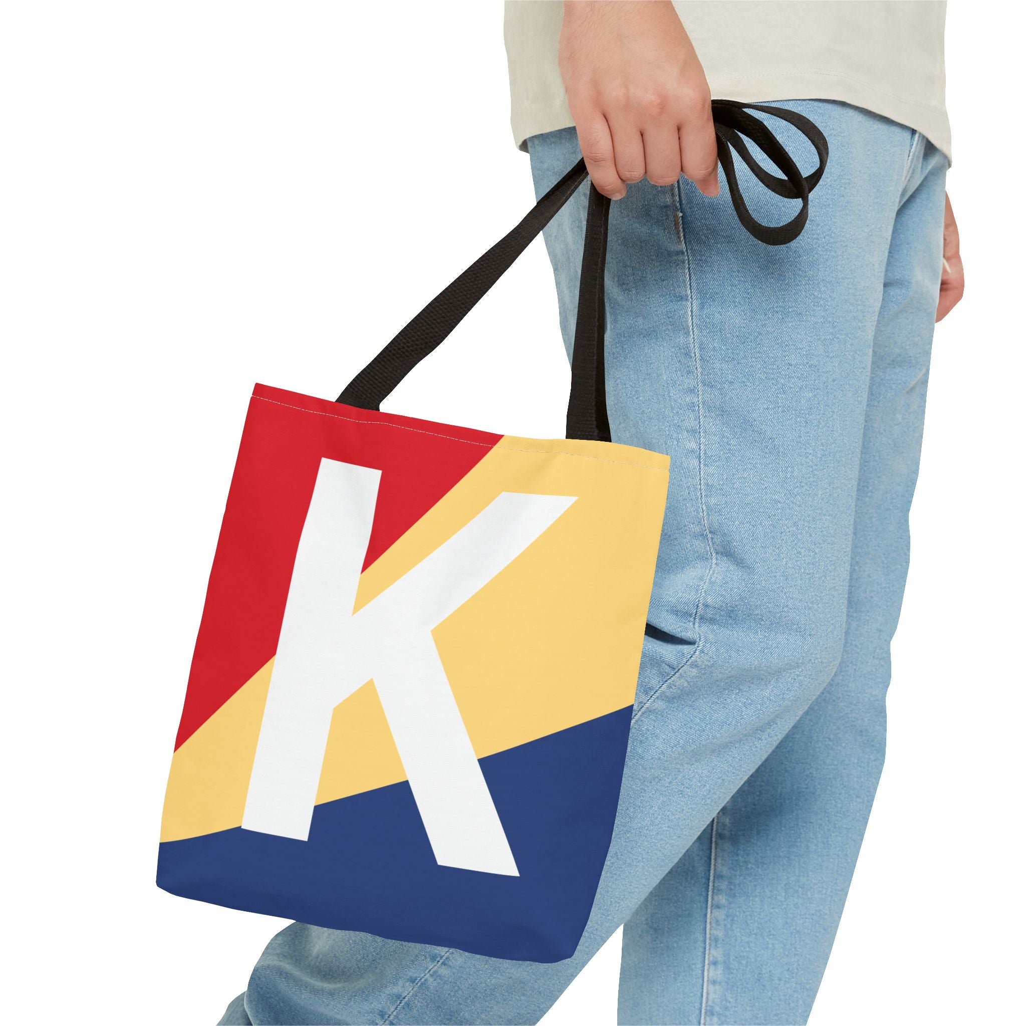 Monogram 'K' Colorblock Tote Bag — Personalized Initial K Shoulder Tote