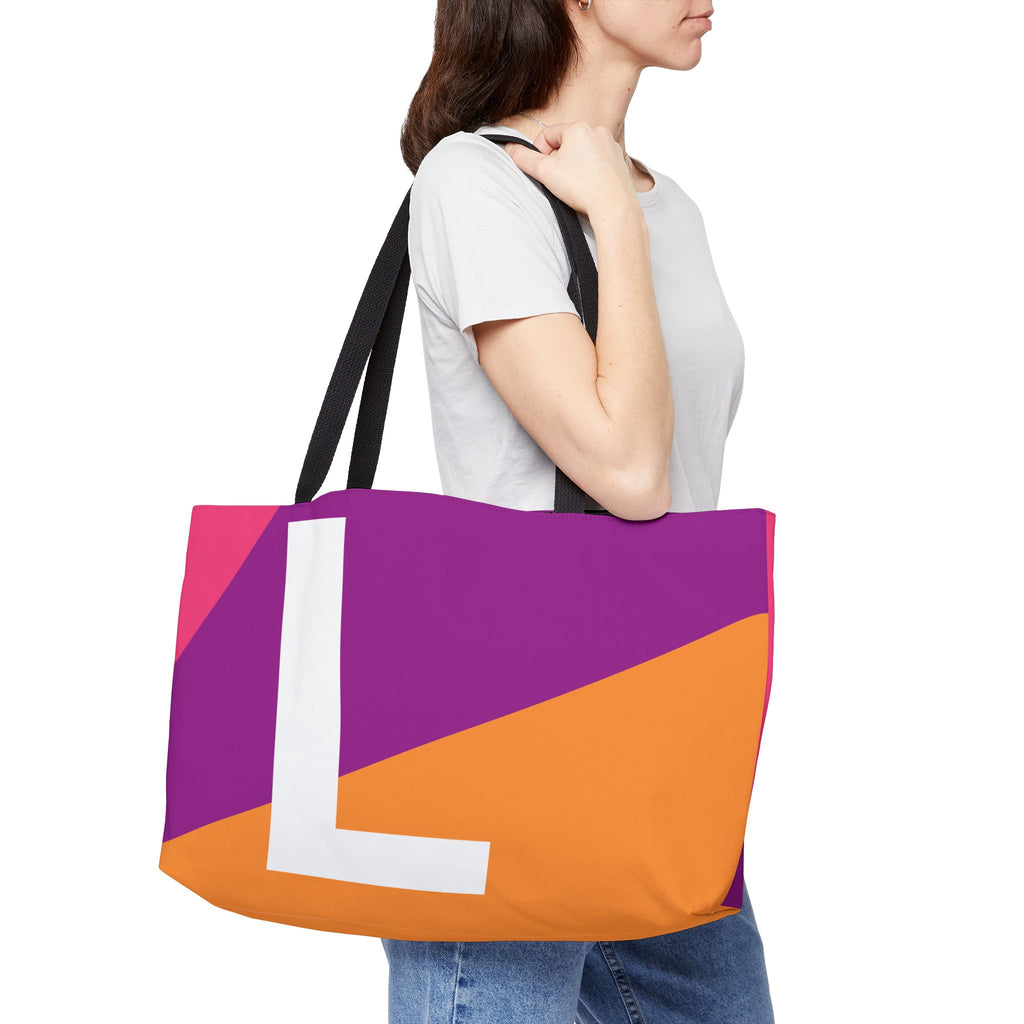 Personalized 'L' Colorblock Tote Bag — Monogram Weekender Tote