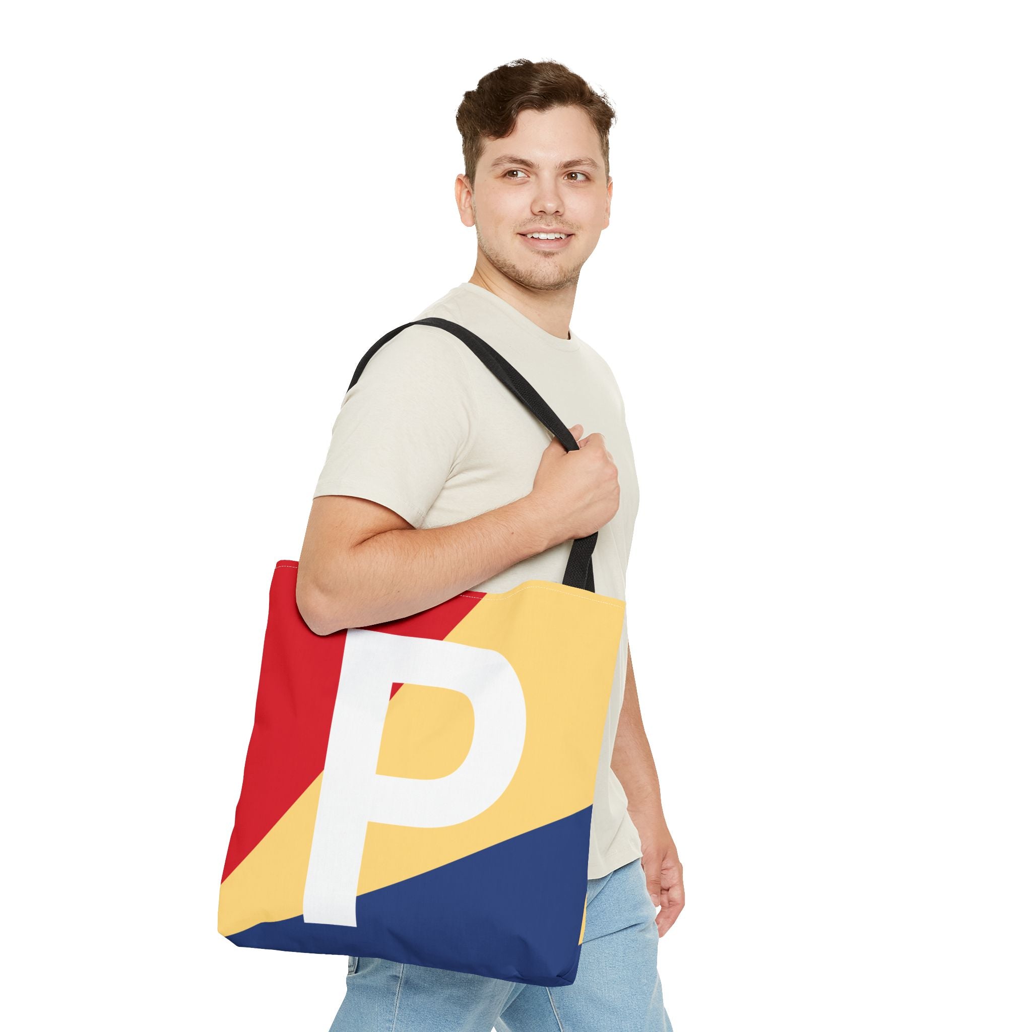 Monogram 'P' Colorblock Tote Bag — Personalized Initial P Shoulder Tote
