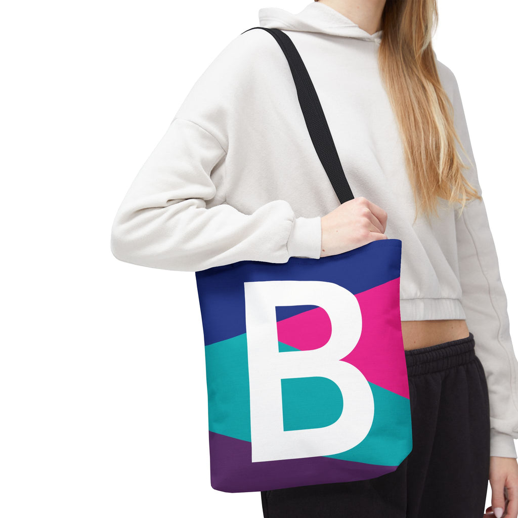 Monogram 'B' Colorblock Tote Bag — Personalized Initial B Shoulder Tote
