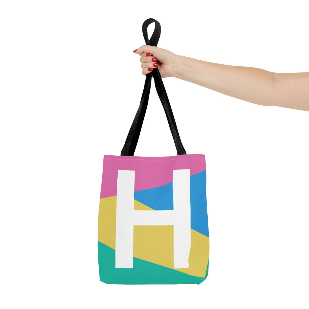 Monogram 'H' Colorblock Tote Bag — Personalized Initial H Shoulder Tote
