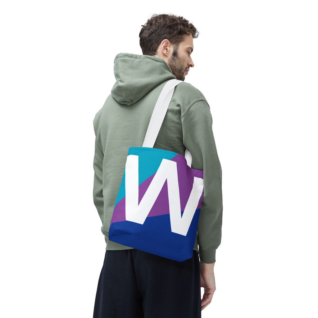 Monogram 'W' Colorblock Tote Bag — Personalized Initial W Shoulder Tote