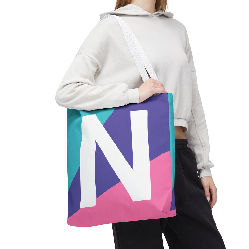 Monogram 'N' Colorblock Tote Bag — Personalized Initial N Shoulder Tote