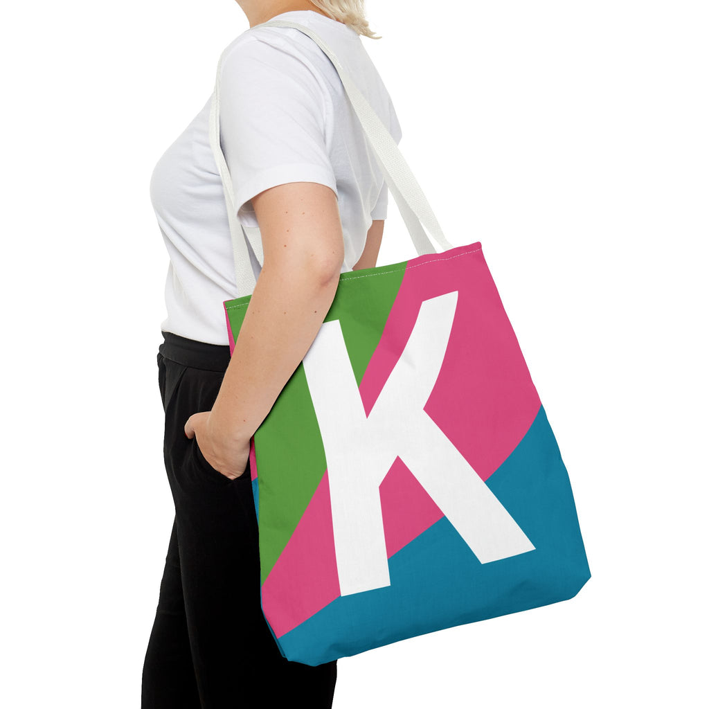 Monogram 'K' Colorblock Tote Bag — Personalized Initial K Shoulder Tote