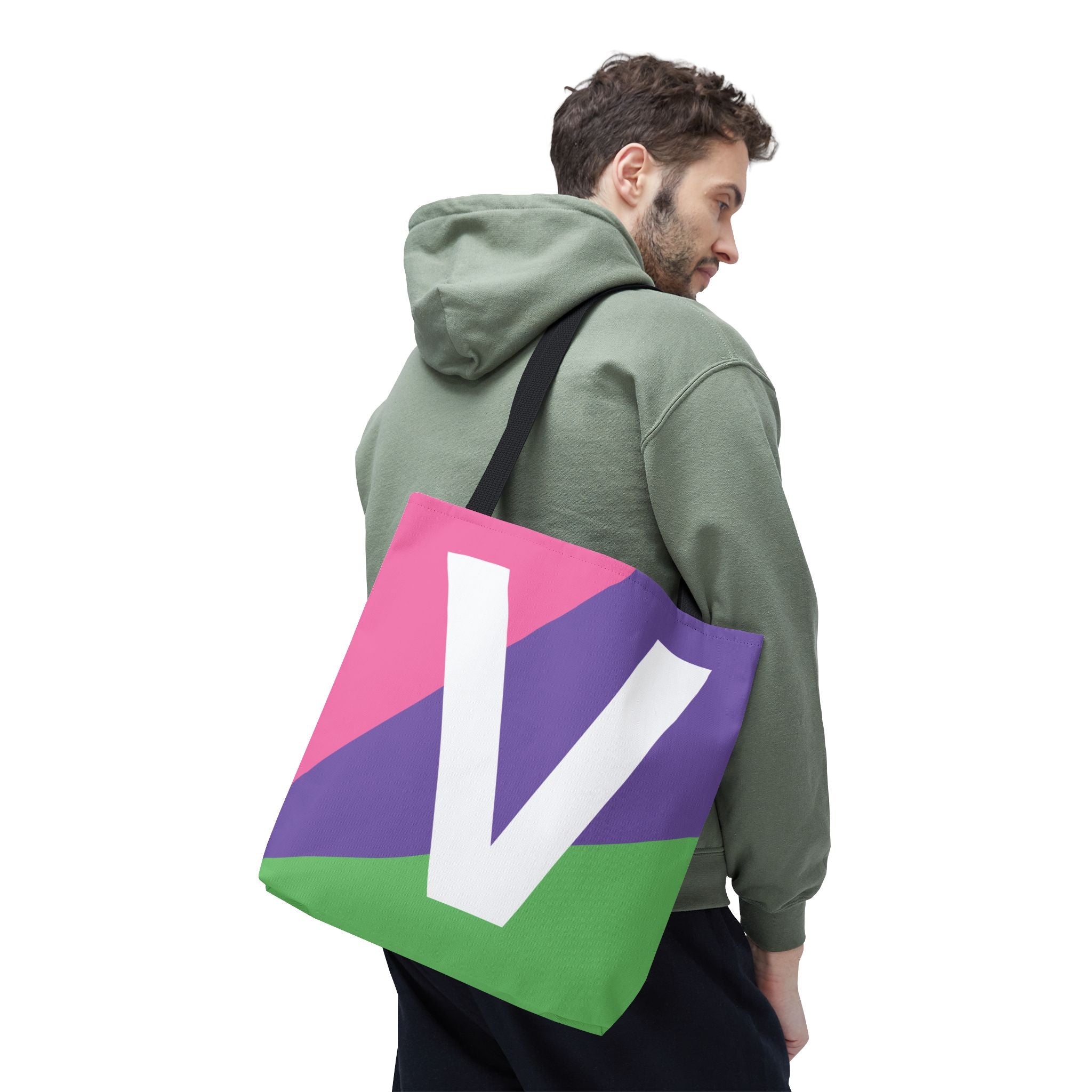 Monogram 'V' Colorblock Tote Bag — Personalized Initial V Shoulder Tote