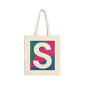 Initial S Colorblock Canvas Tote Bag — Monogram Letter S Reusable Grocery Tote