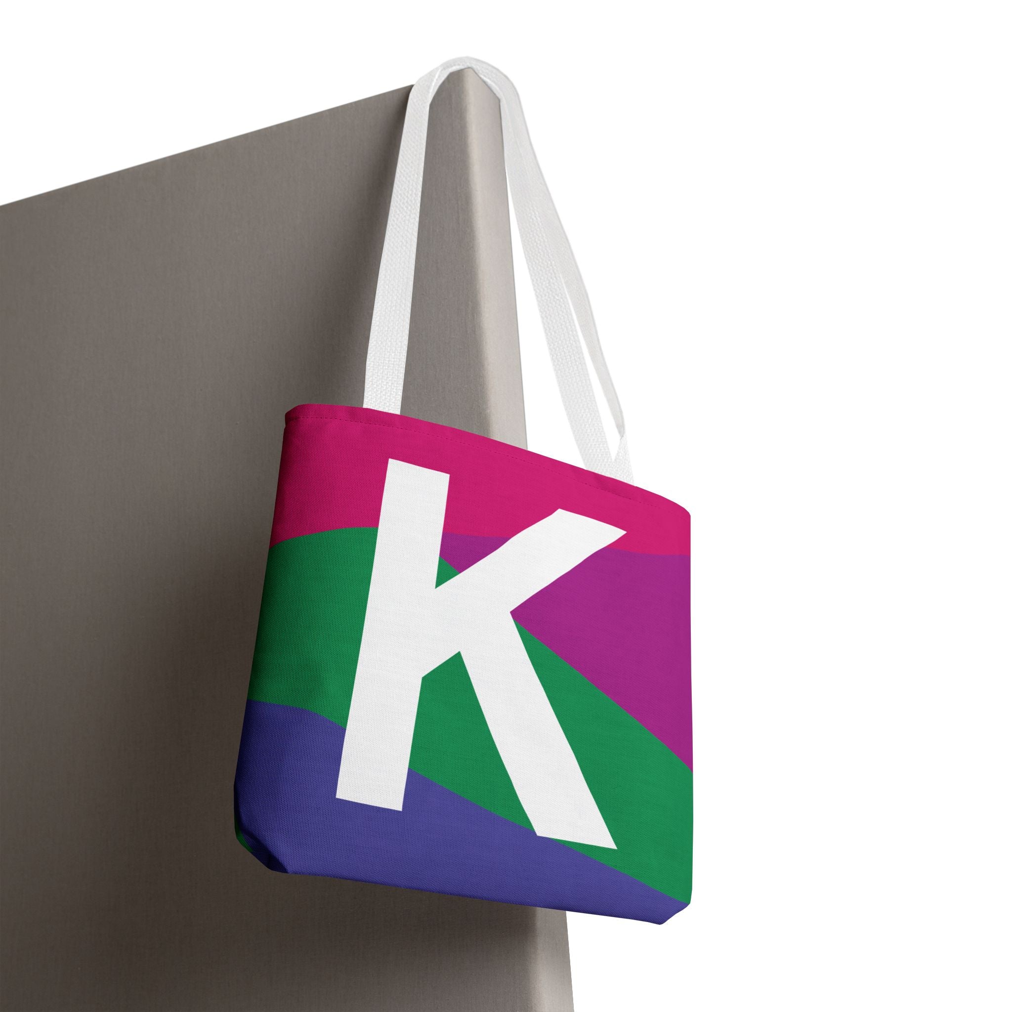 Monogram 'K' Colorblock Tote Bag — Personalized Initial K Shoulder Tote