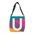 Initial Letter 'U' Colorblock Adjustable Tote Bag — Monogram Alphabet Shoulder Bag