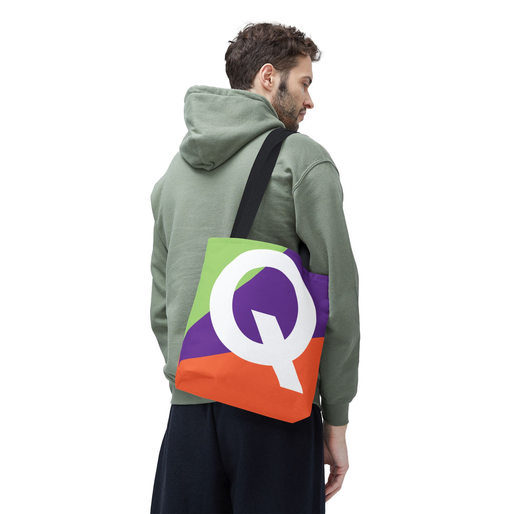 Monogram 'Q' Colorblock Tote Bag — Personalized Initial Q Shoulder Tote