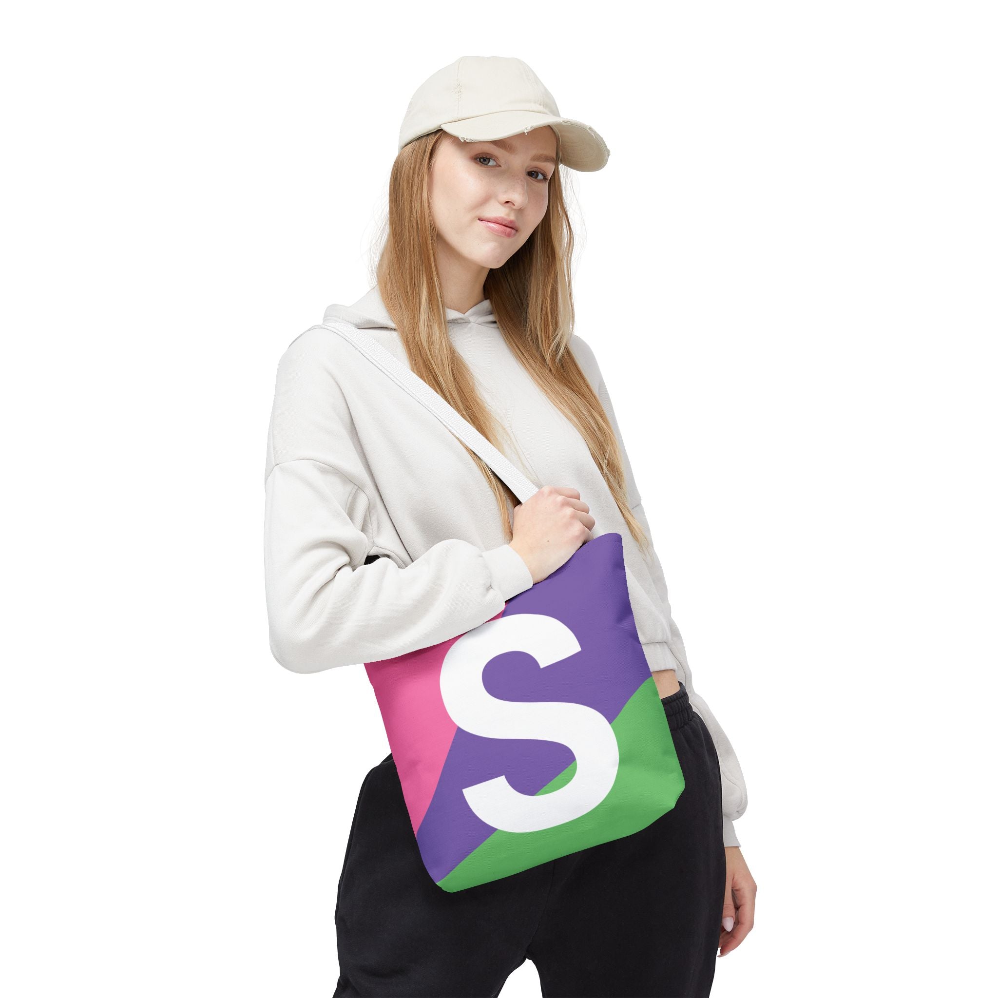 Monogram 'S' Colorblock Tote Bag — Personalized Initial S Shoulder Tote