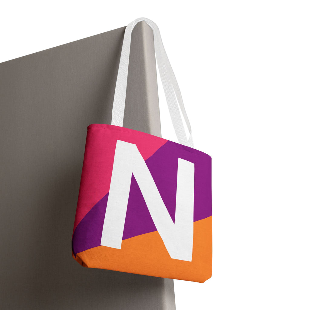 Monogram 'N' Colorblock Tote Bag — Personalized Initial N Shoulder Tote