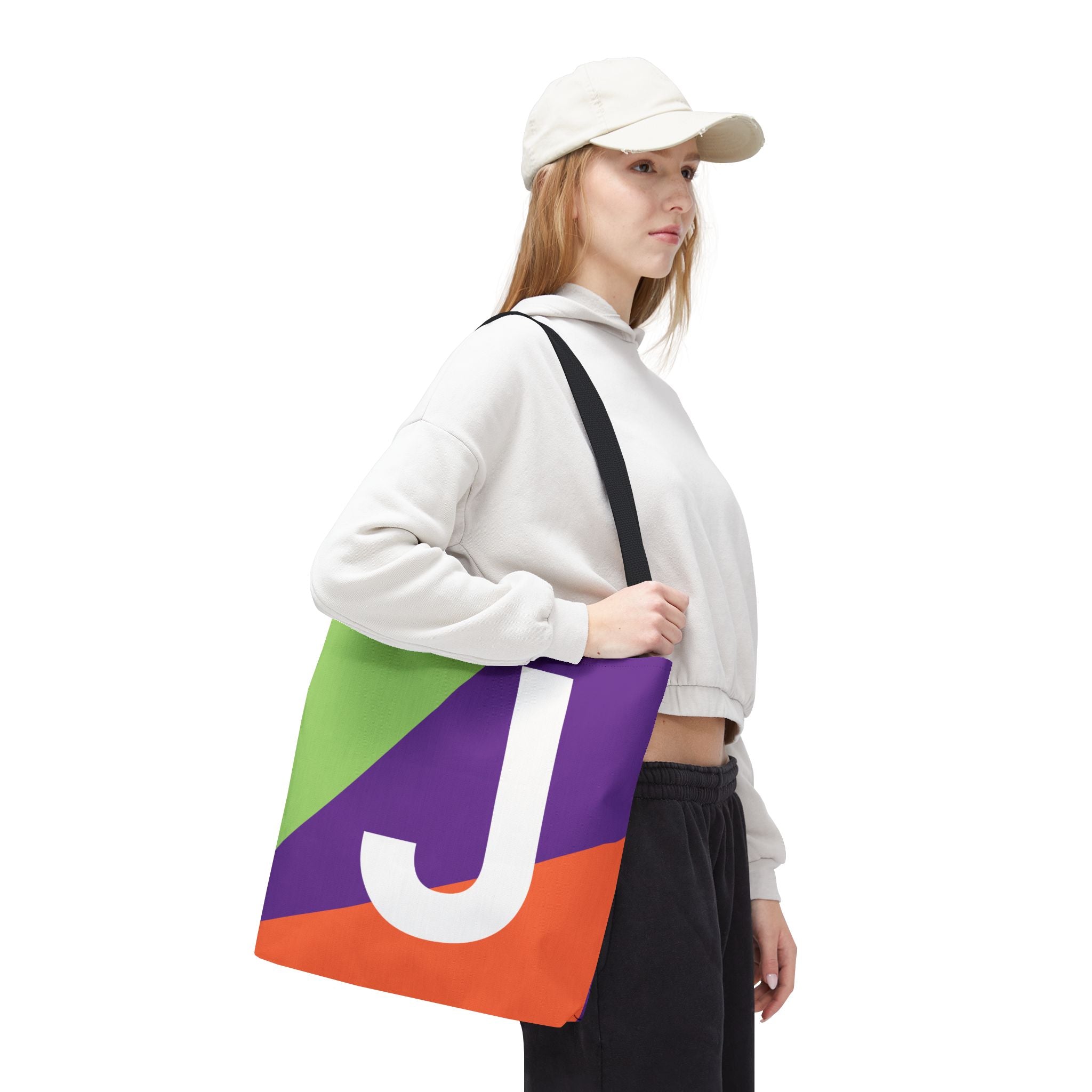 Monogram 'J' Colorblock Tote Bag — Personalized Initial J Shoulder Tote