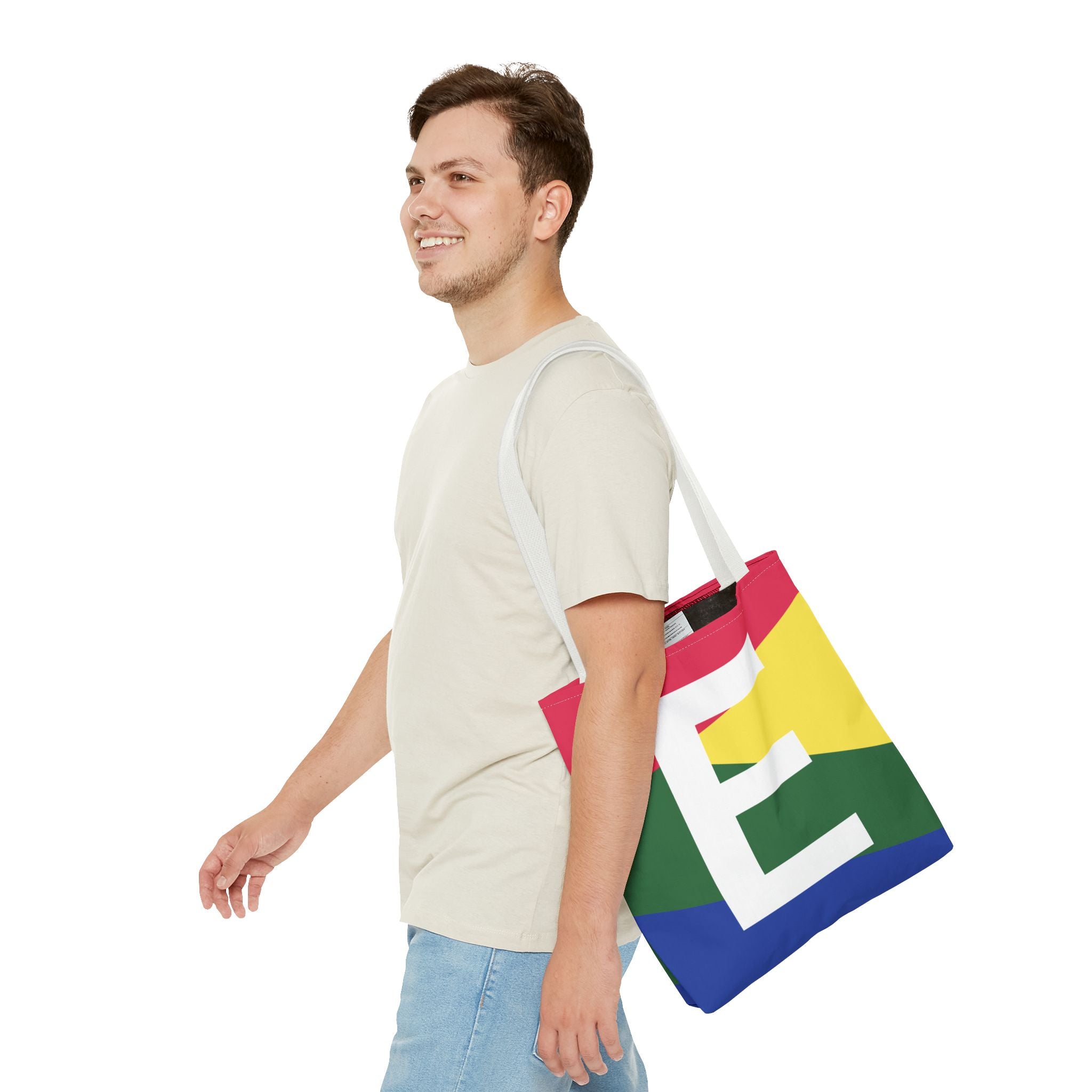 Monogram 'E' Colorblock Tote Bag — Personalized Initial E Shoulder Tote