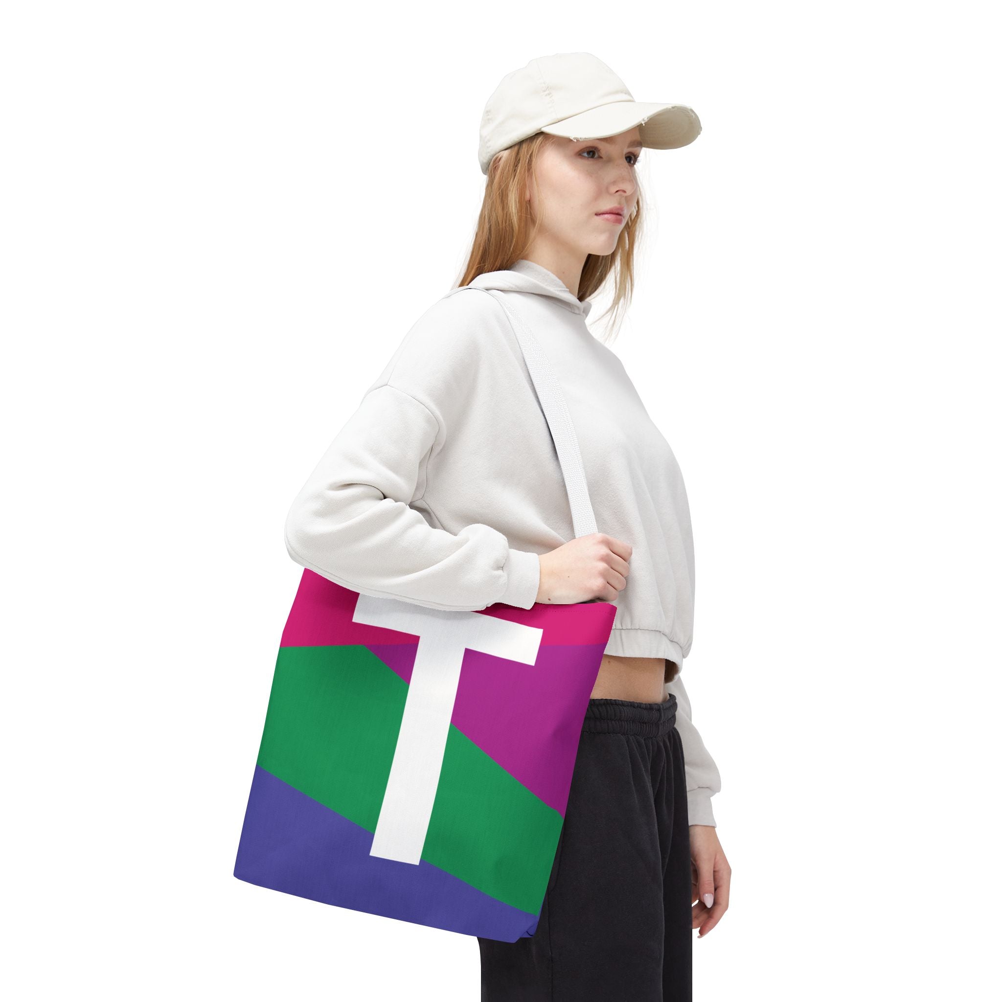 Monogram 'T' Colorblock Tote Bag — Personalized Initial T Shoulder Tote