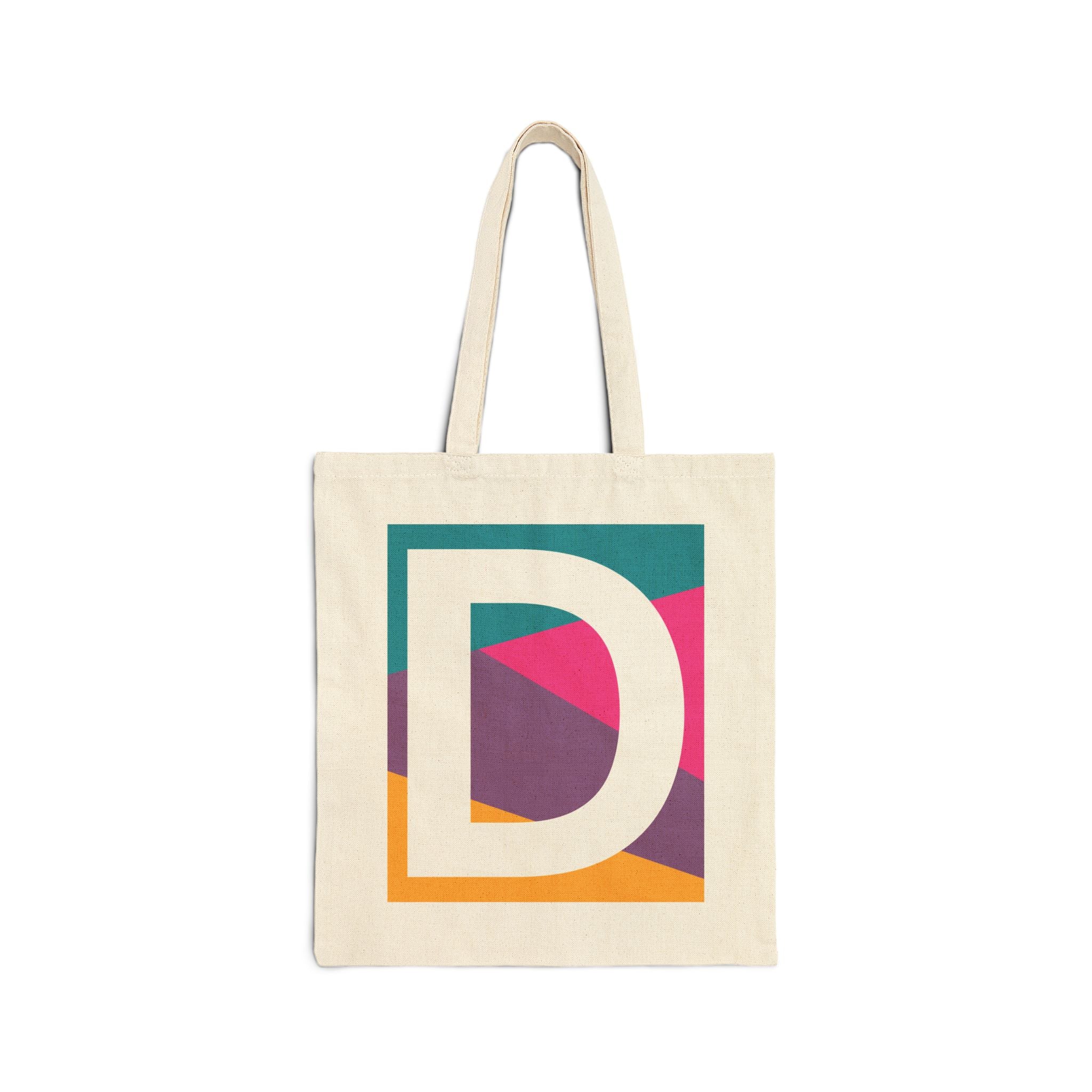 Initial D Colorblock Canvas Tote Bag — Monogram Letter D Reusable Grocery Tote