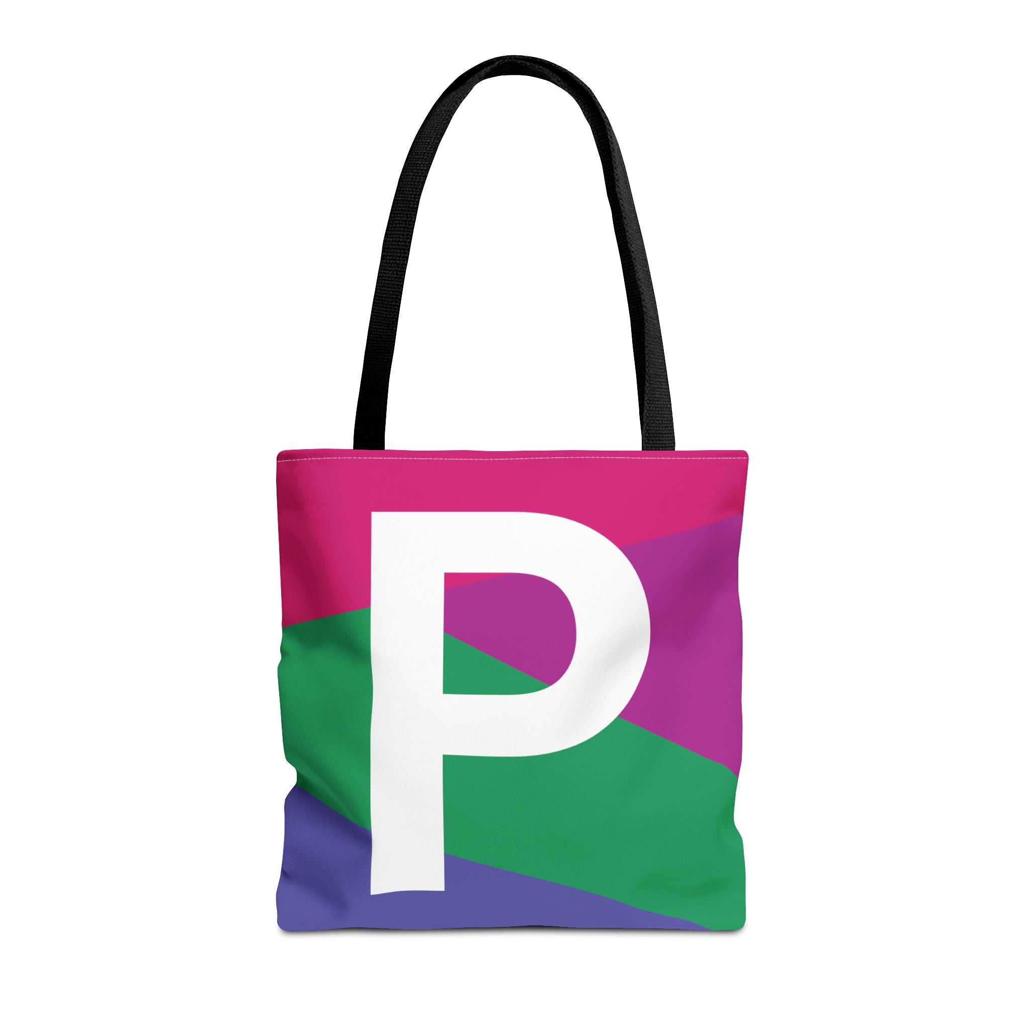 Monogram 'P' Colorblock Tote Bag — Personalized Initial P Shoulder Tote
