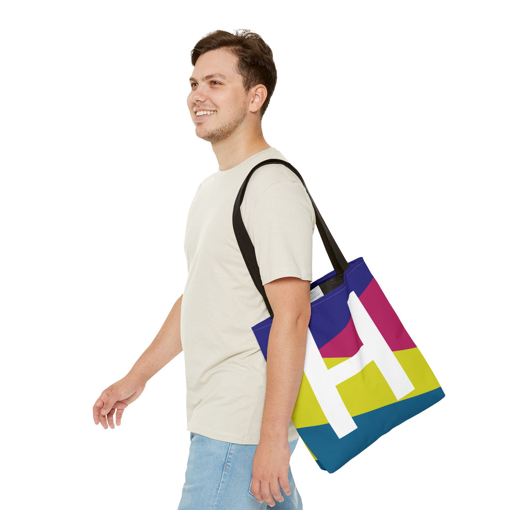 Monogram 'H' Colorblock Tote Bag — Personalized Initial H Shoulder Tote