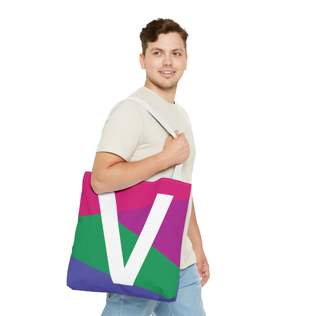 Monogram 'V' Colorblock Tote Bag — Personalized Initial V Shoulder Tote