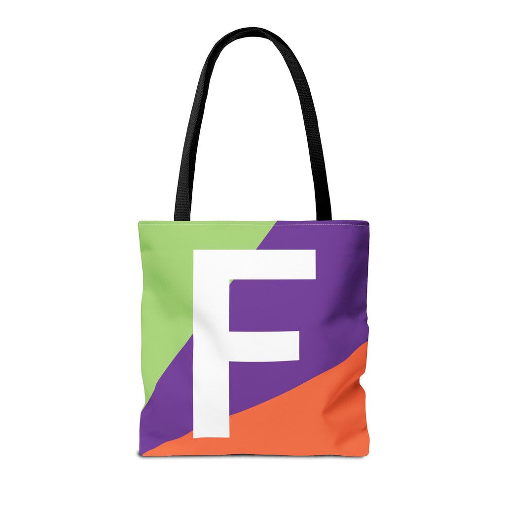 Monogram 'F' Colorblock Tote Bag — Personalized Initial F Shoulder Tote