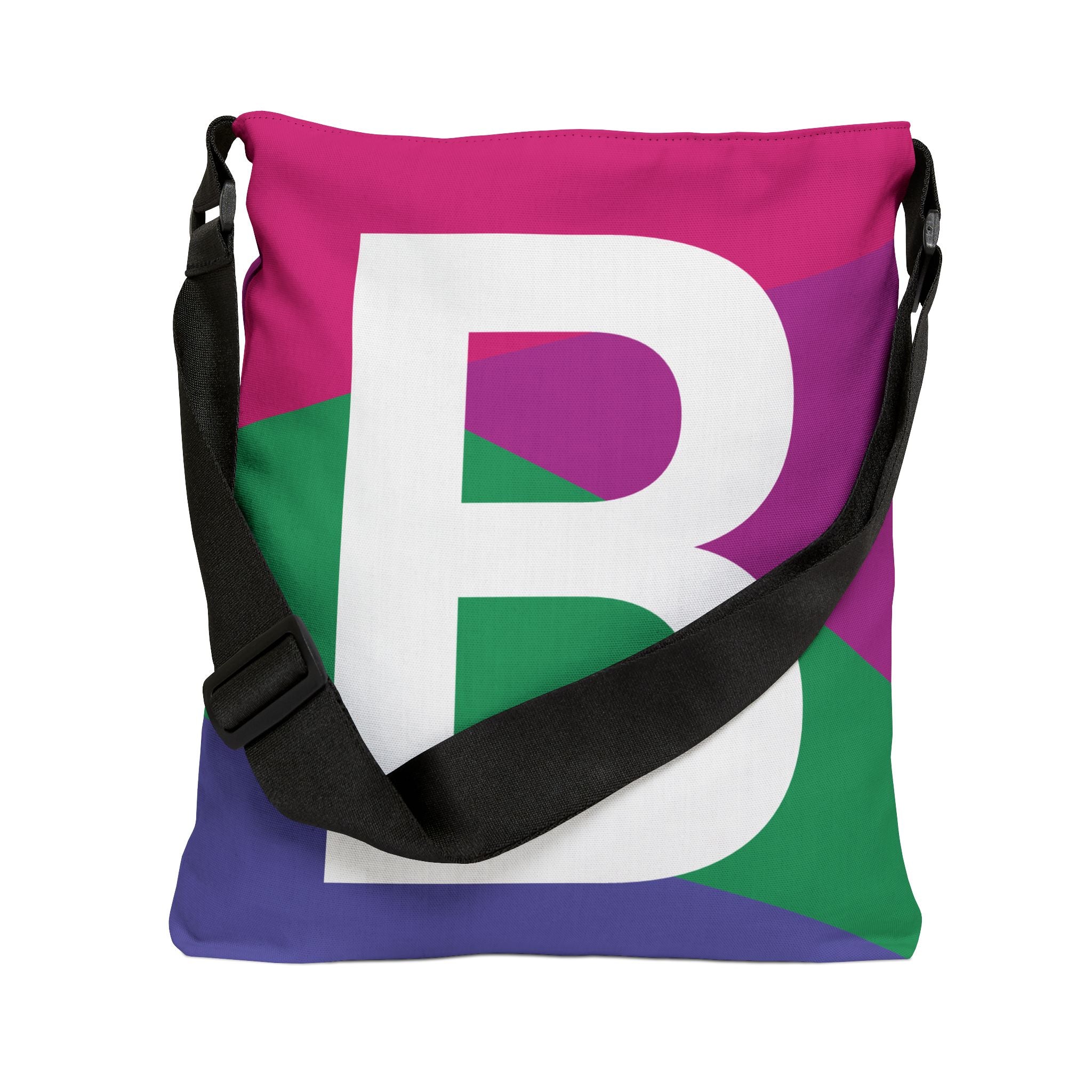 Initial Letter 'B' Colorblock Adjustable Tote Bag — Monogram Alphabet Shoulder Bag