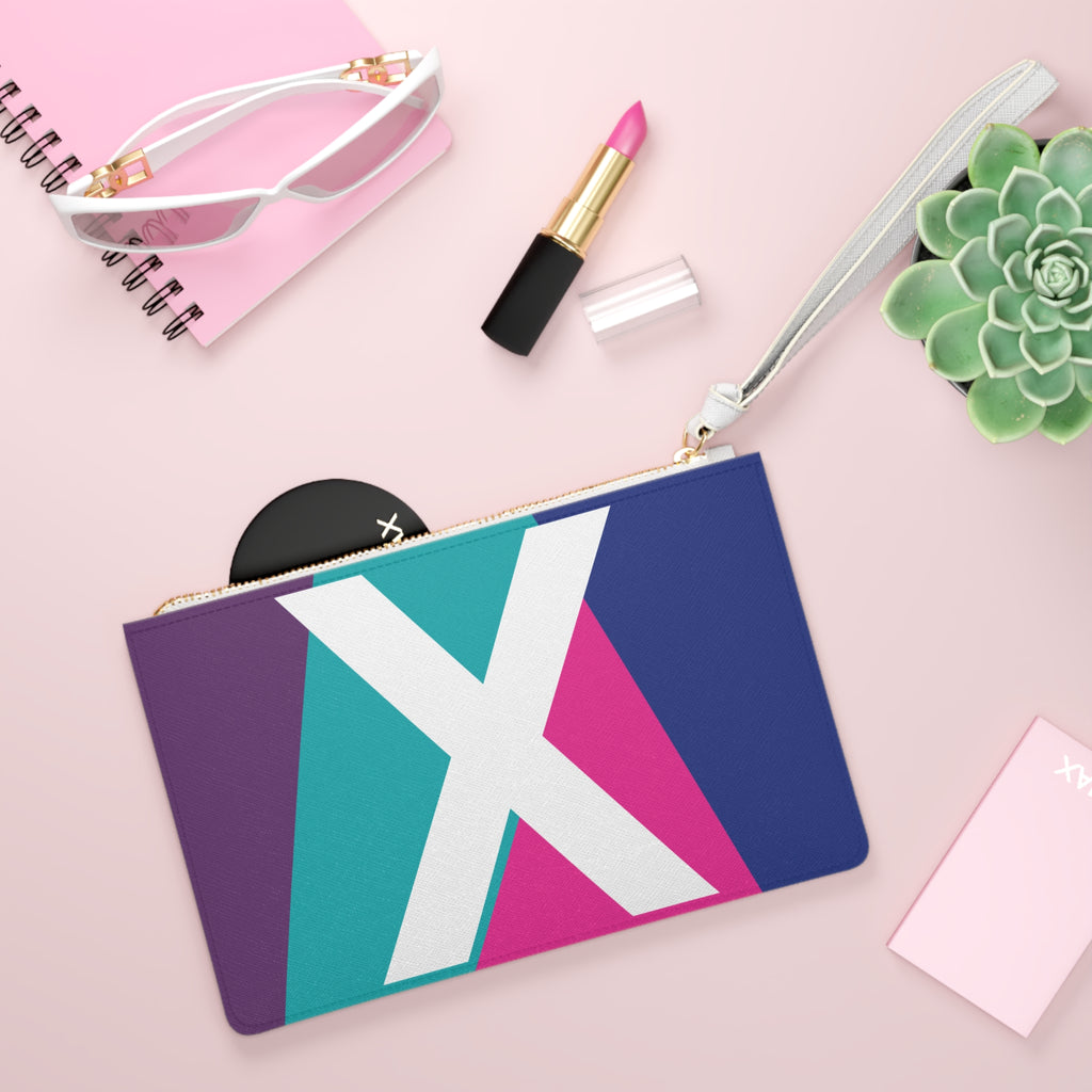 Monogram 'X' Colorblock Clutch Bag — Bold Geometric Wristlet for Everyday & Gifts