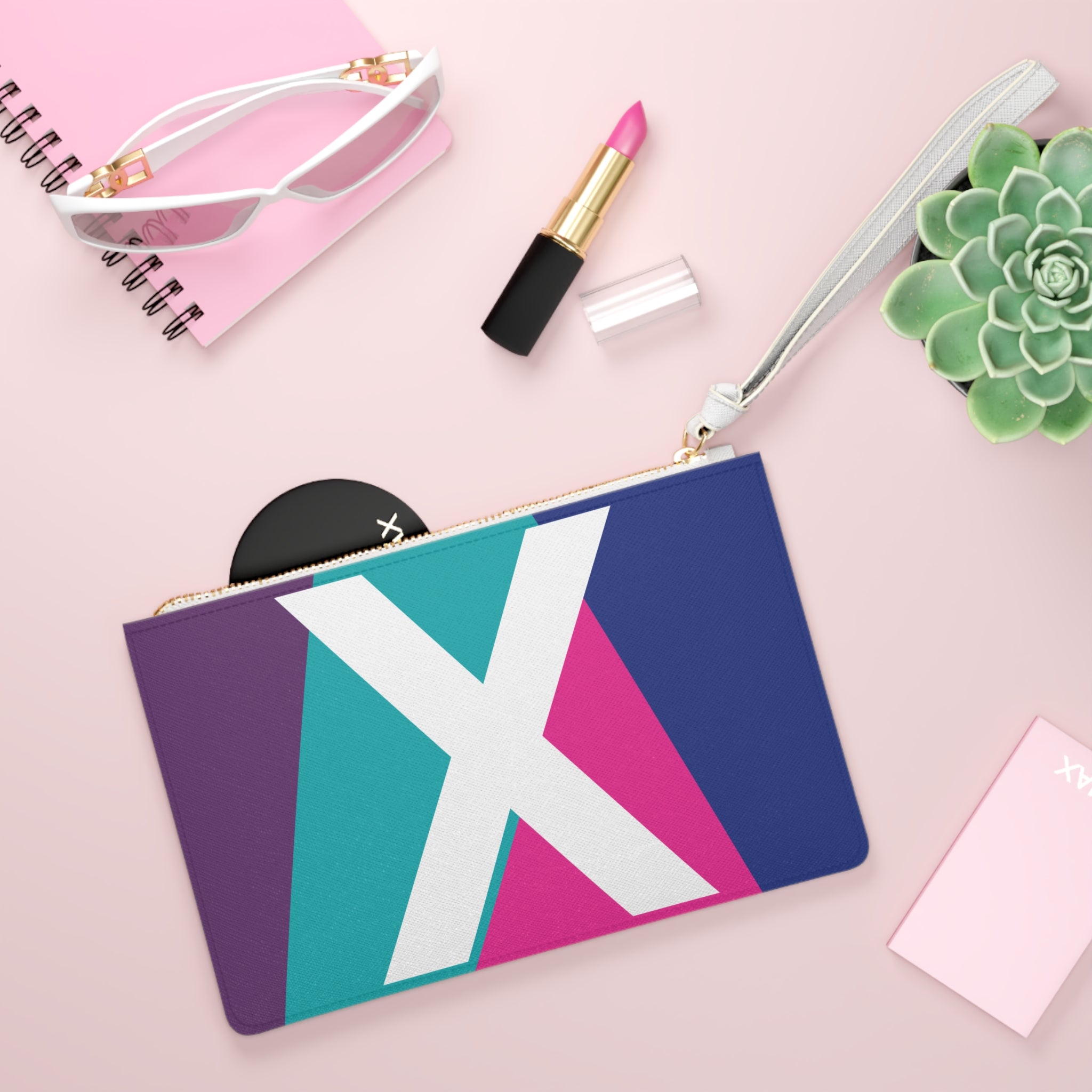 Monogram 'X' Colorblock Clutch Bag — Bold Geometric Wristlet for Everyday & Gifts
