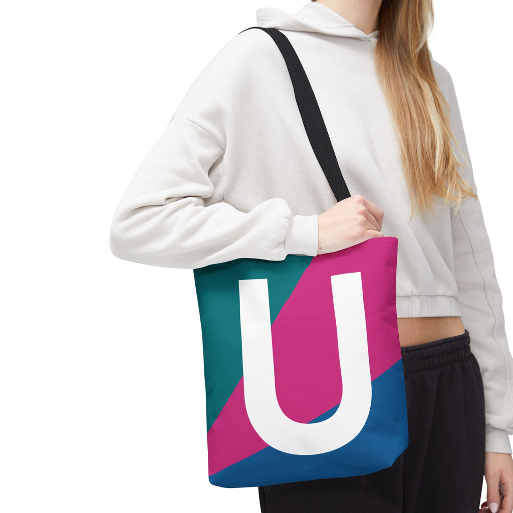 Monogram 'U' Colorblock Tote Bag — Personalized Initial U Shoulder Tote
