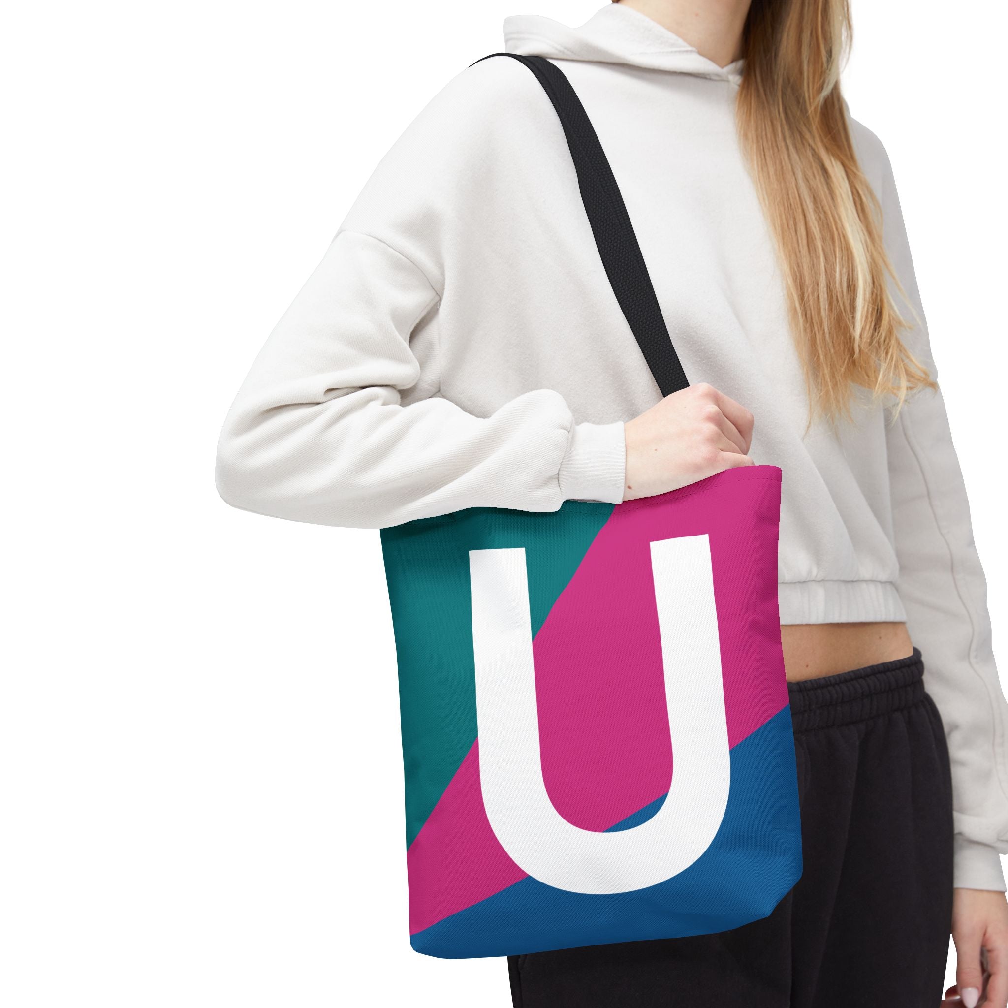 Monogram 'U' Colorblock Tote Bag — Personalized Initial U Shoulder Tote