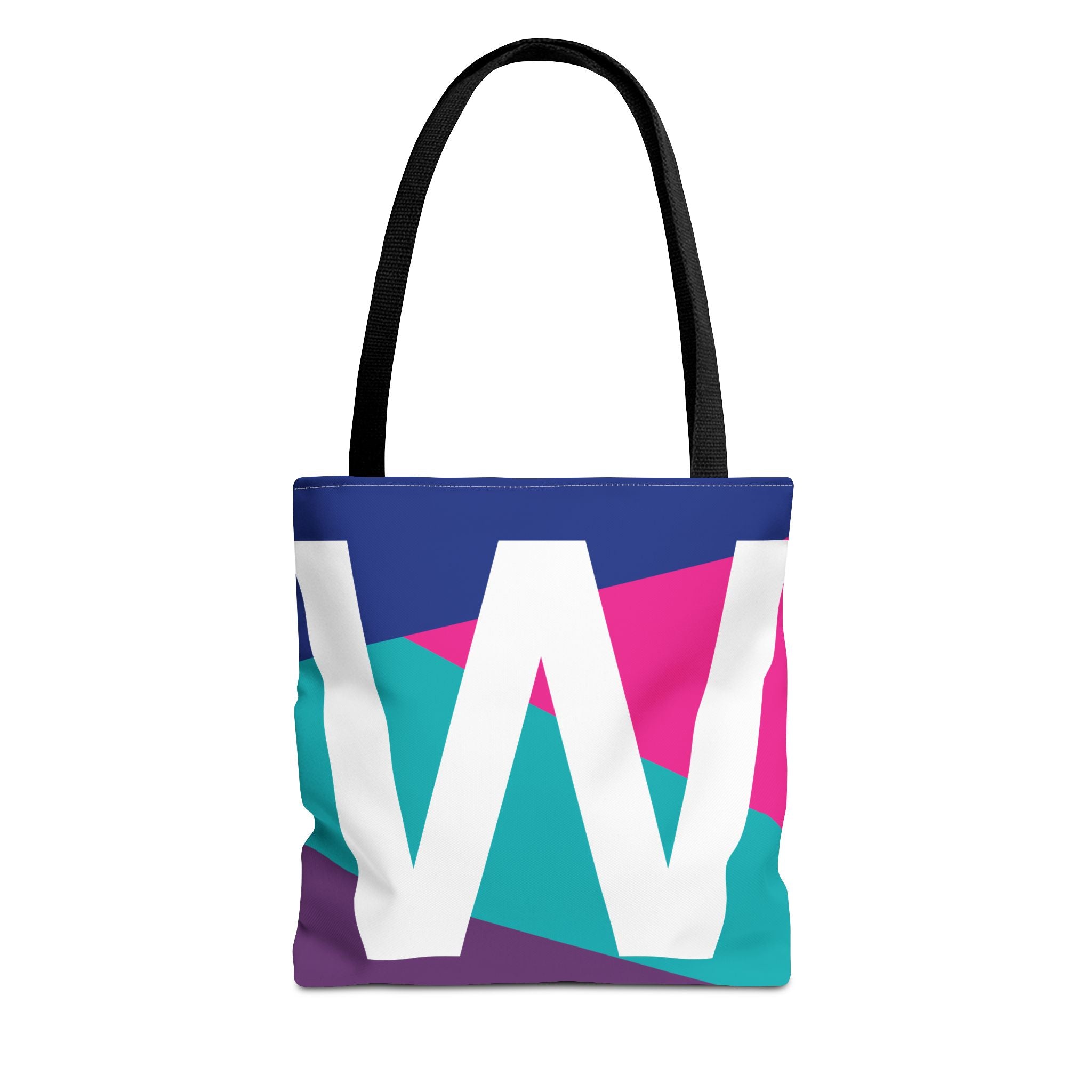 Monogram 'W' Colorblock Tote Bag — Personalized Initial W Shoulder Tote