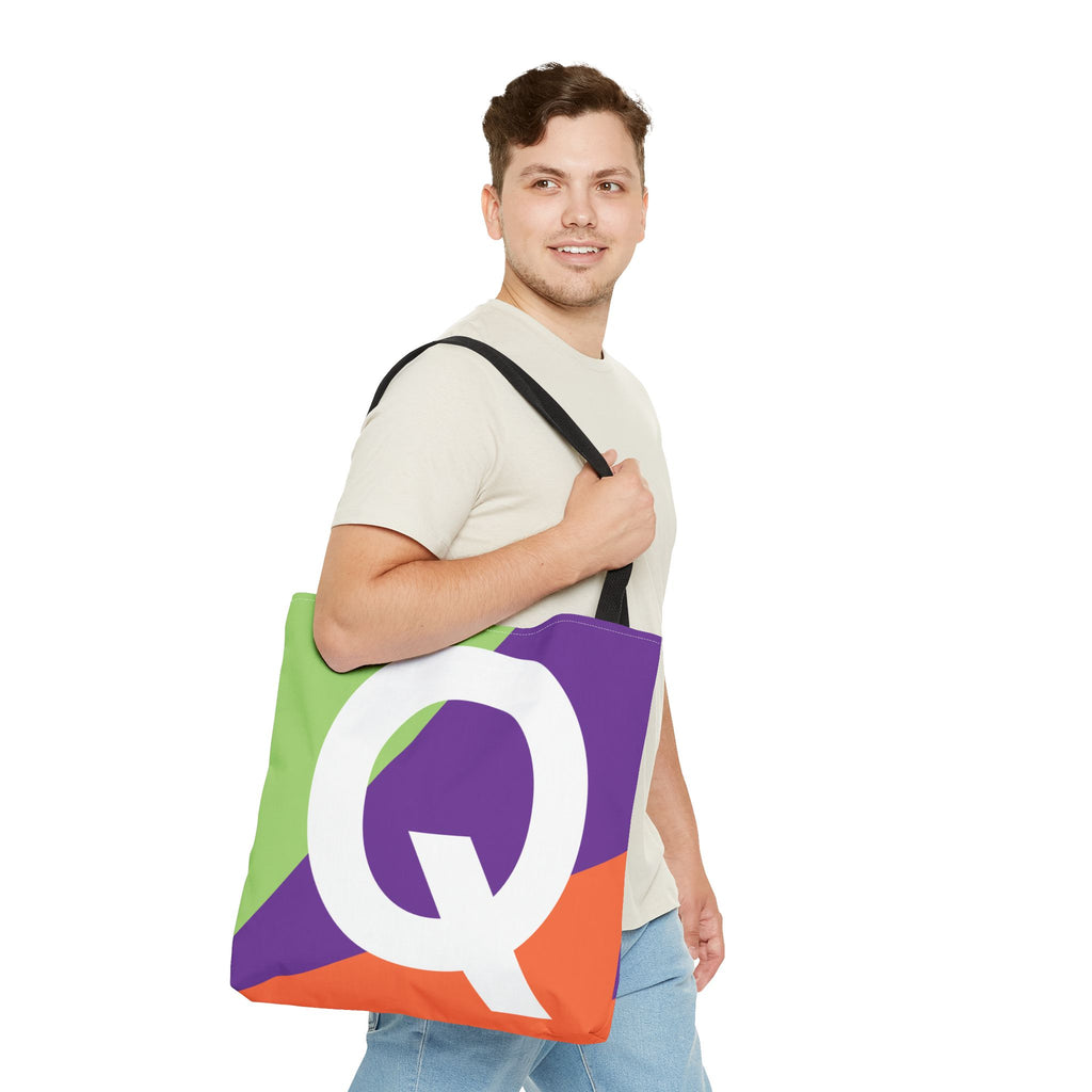 Monogram 'Q' Colorblock Tote Bag — Personalized Initial Q Shoulder Tote