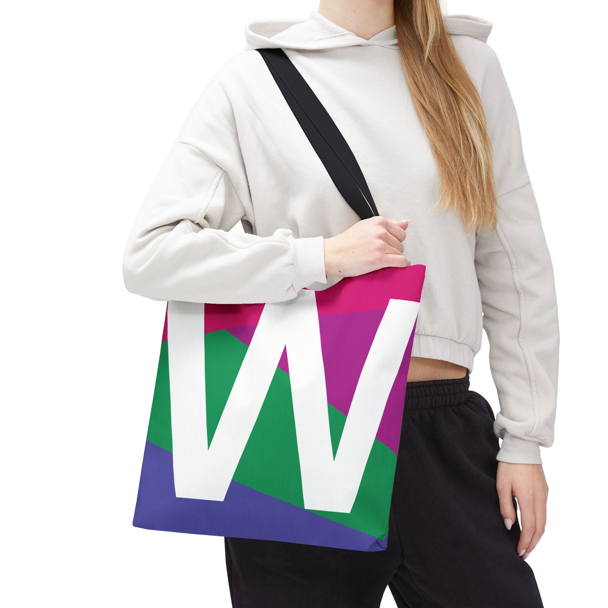 Monogram 'W' Colorblock Tote Bag — Personalized Initial W Shoulder Tote