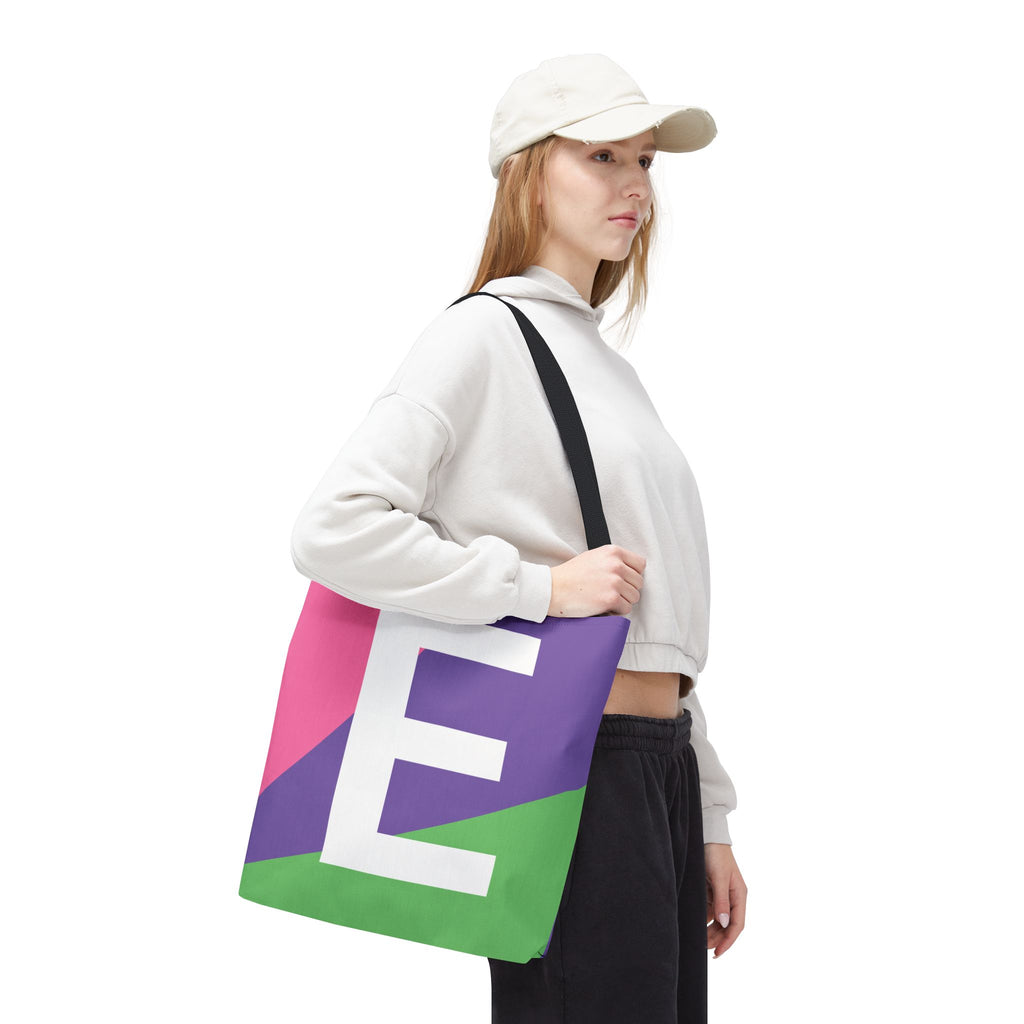 Monogram 'E' Colorblock Tote Bag — Personalized Initial E Shoulder Tote
