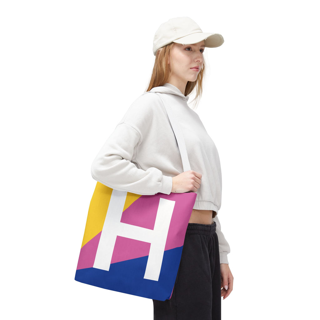 Monogram 'H' Colorblock Tote Bag — Personalized Initial H Shoulder Tote