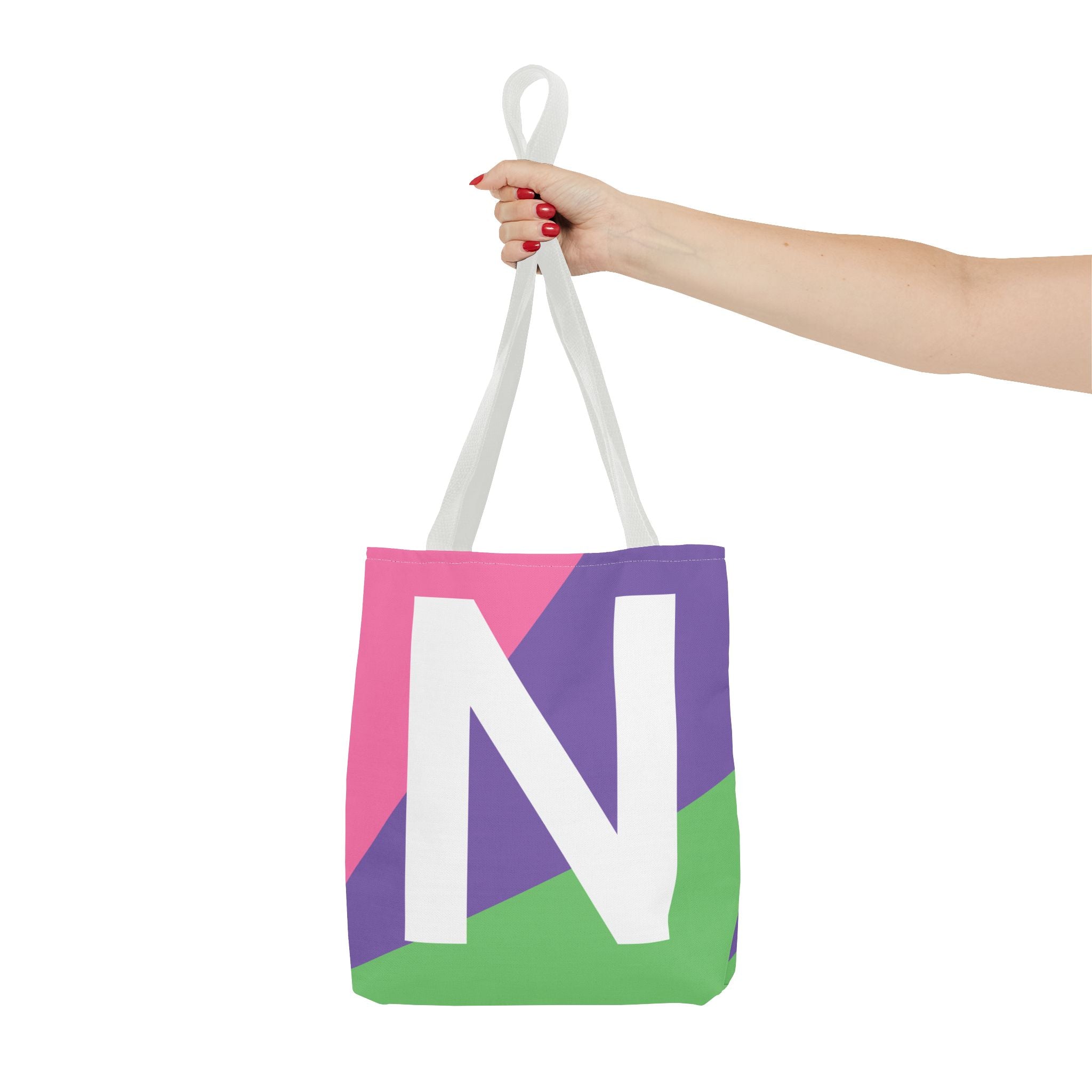 Monogram 'N' Colorblock Tote Bag — Personalized Initial N Shoulder Tote