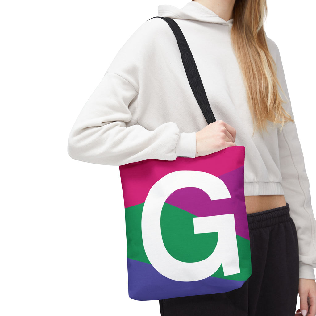 Monogram 'G' Colorblock Tote Bag — Personalized Initial G Shoulder Tote