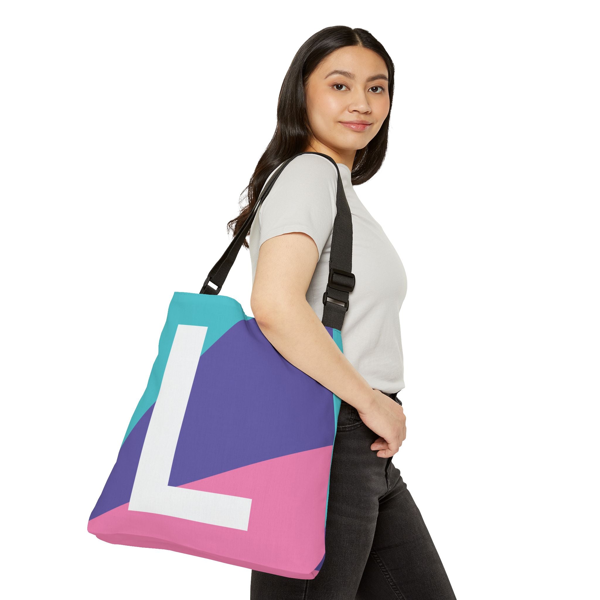 Initial Letter 'L' Colorblock Adjustable Tote Bag — Monogram Alphabet Shoulder Bag
