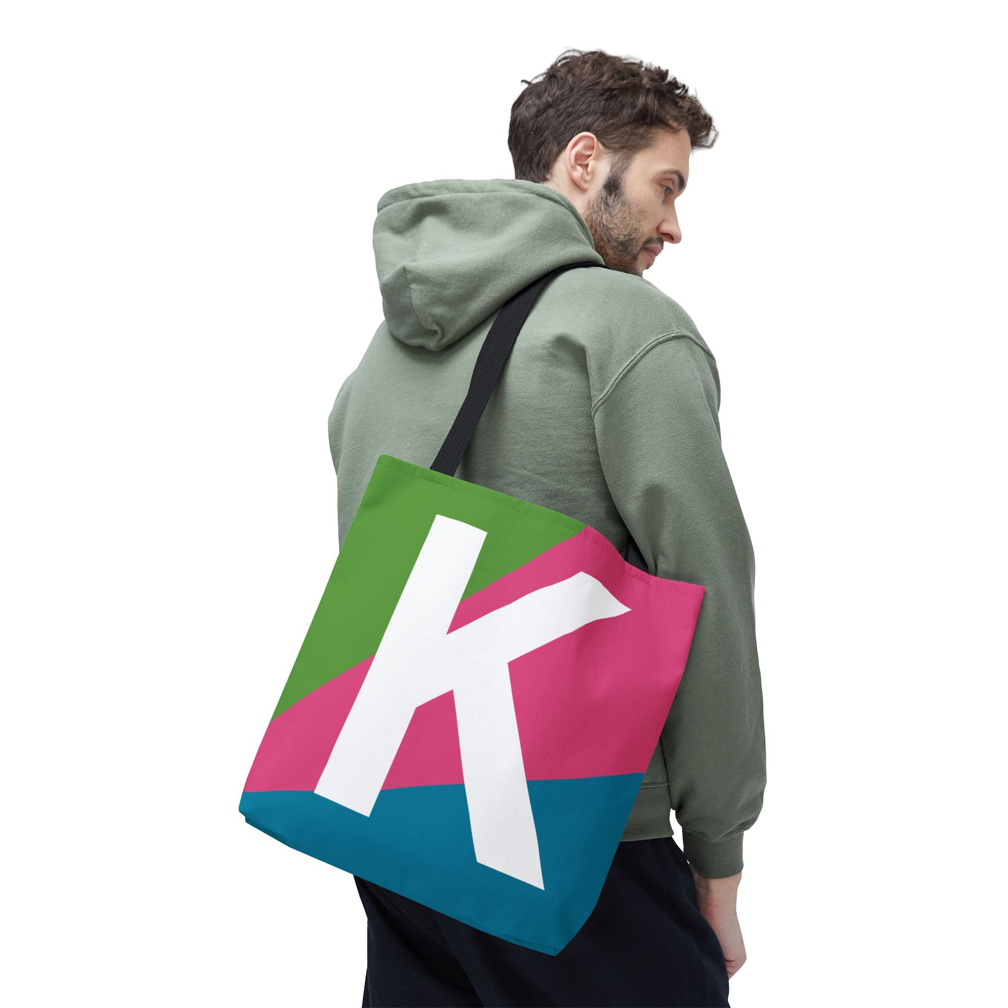 Monogram 'K' Colorblock Tote Bag — Personalized Initial K Shoulder Tote