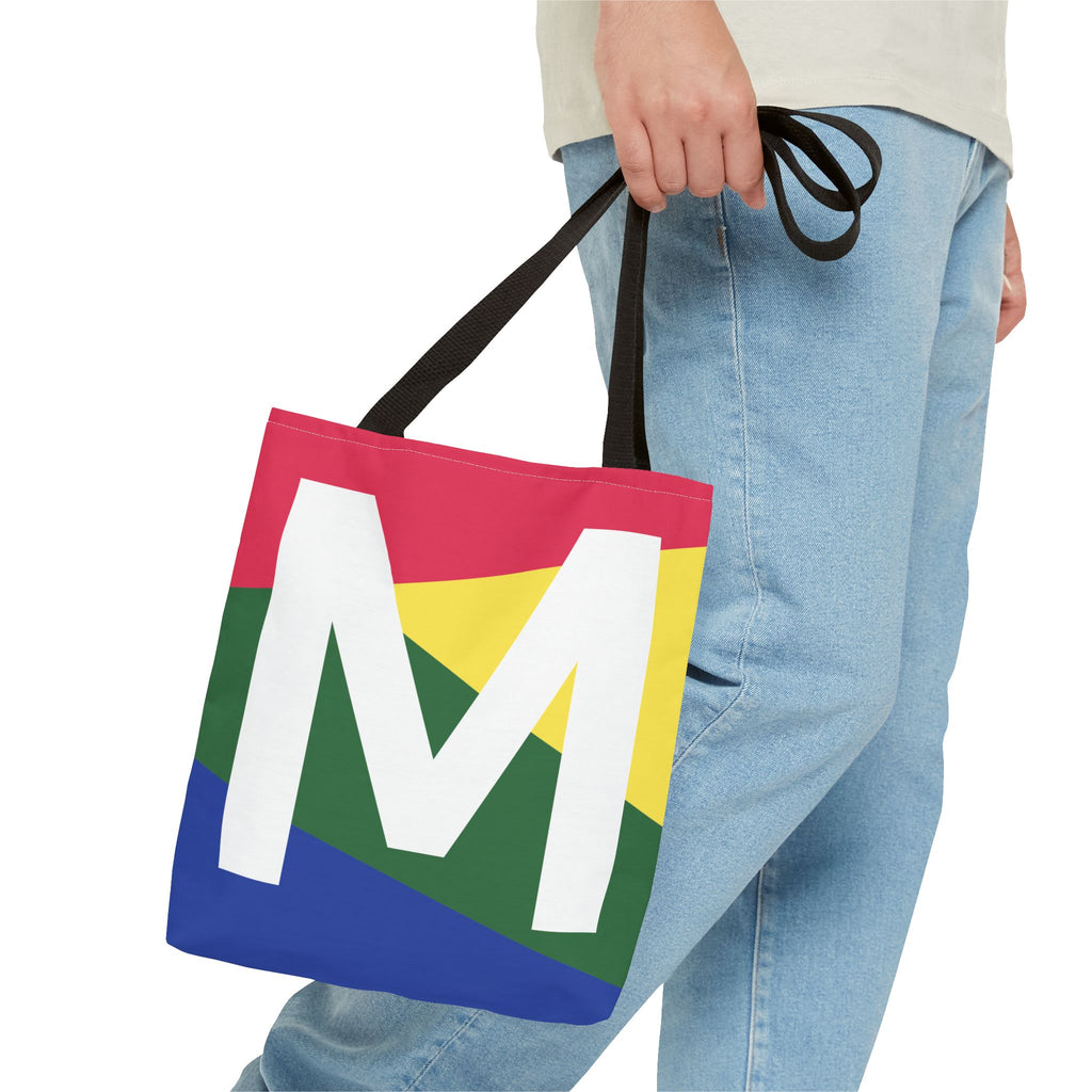 Monogram 'M' Colorblock Tote Bag — Personalized Initial M Shoulder Tote