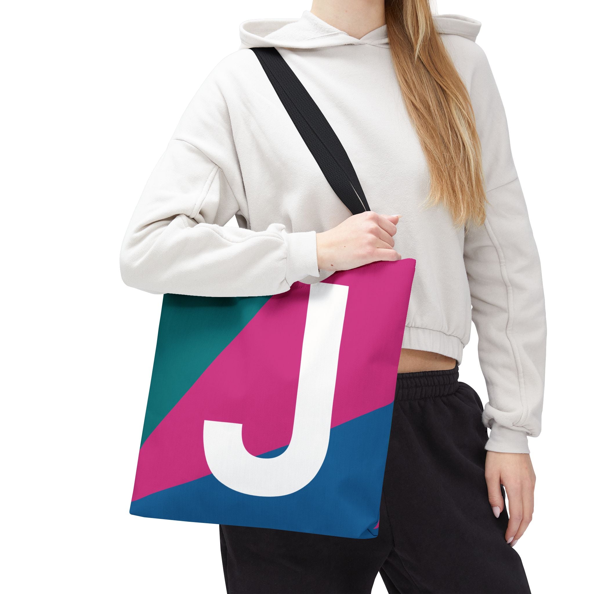 Monogram 'J' Colorblock Tote Bag — Personalized Initial J Shoulder Tote